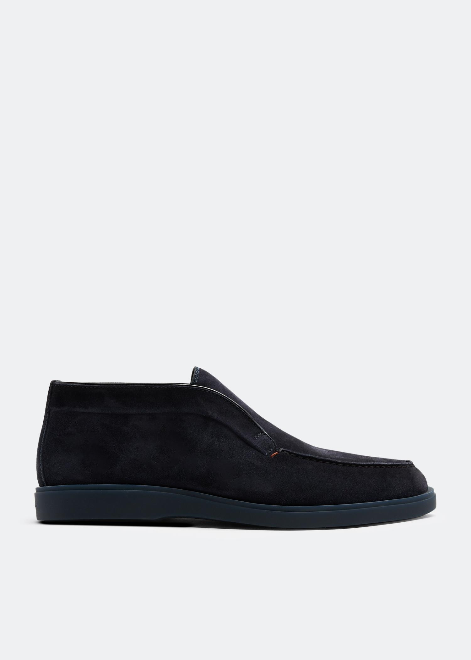 ショートブーツ・ブーティ Santoni Slip-On Desert Boots In Suede And Shearling Women's black suede desert boot with fur | Santoni Shoes