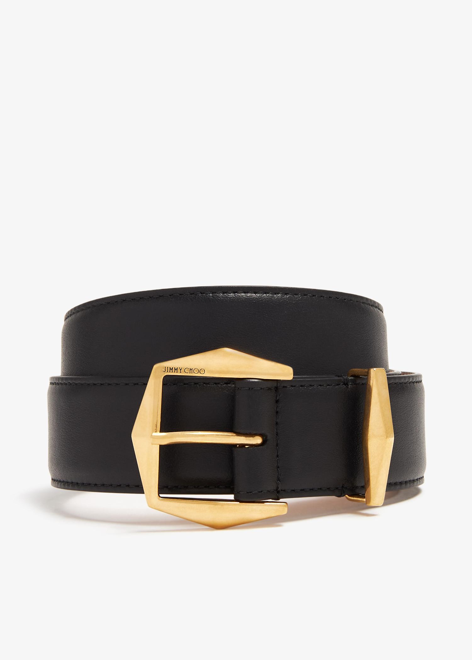 JIMMY CHOO ★ Diamond Buckle Belt ★ ブラック レザー ベルト Sean｜スターエンボス付き ブラックレザー・ベルト｜新作