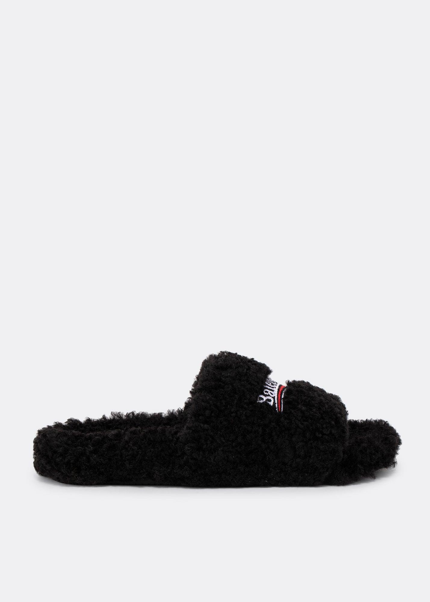 Balenciaga Furry Slide Sandals in Black | Lyst