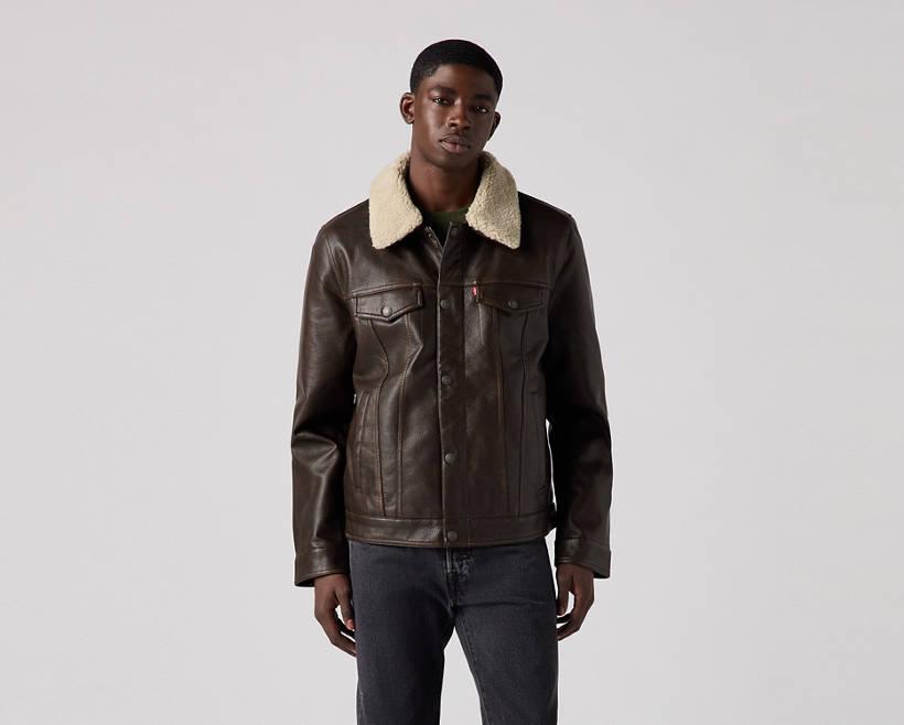 Levi s Faux Leather Trucker Sherpa Jacket in Black for Men Lyst UK