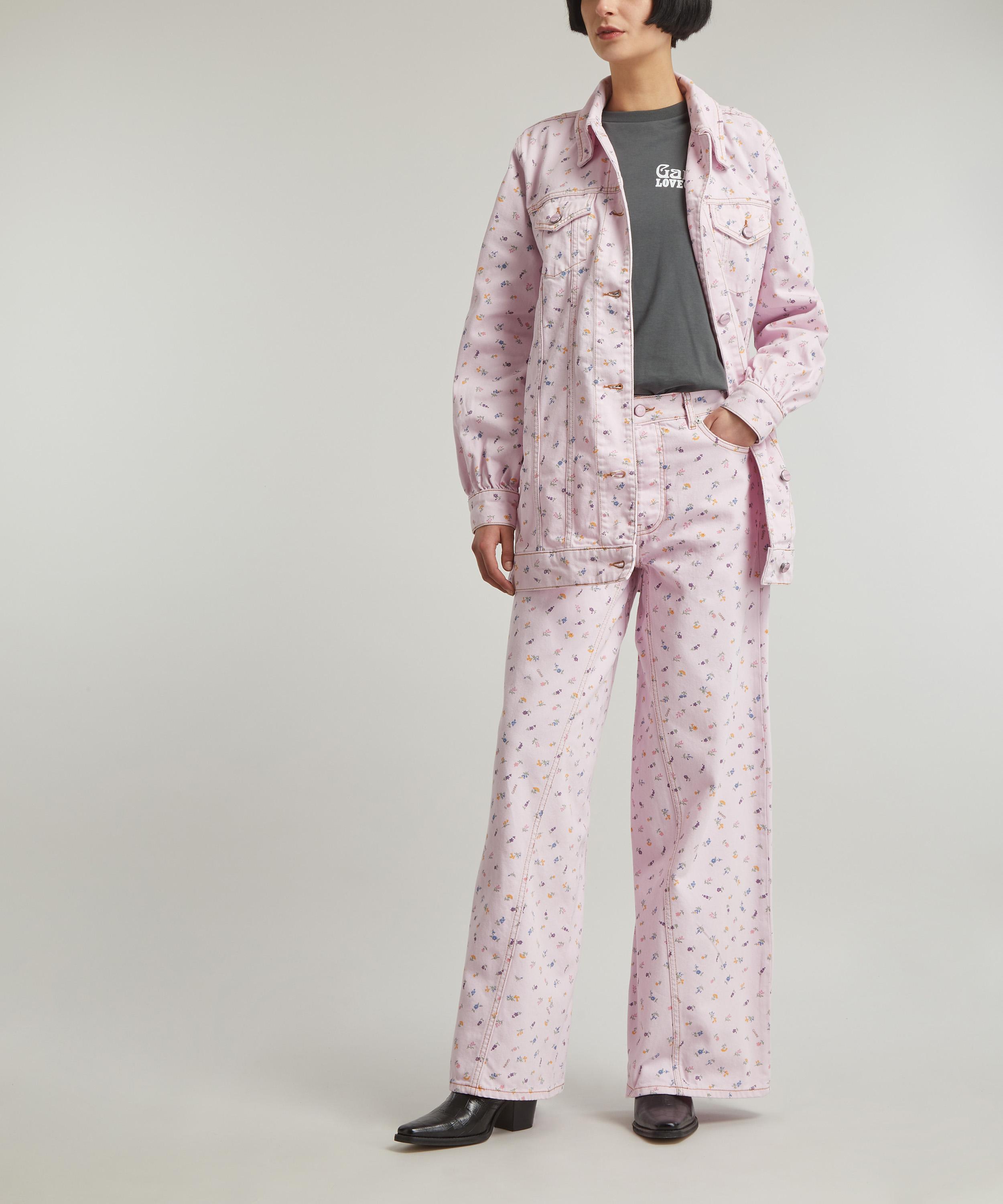 Ganni Women's Oversized Floral Print Denim Jacket in Pink | Lyst