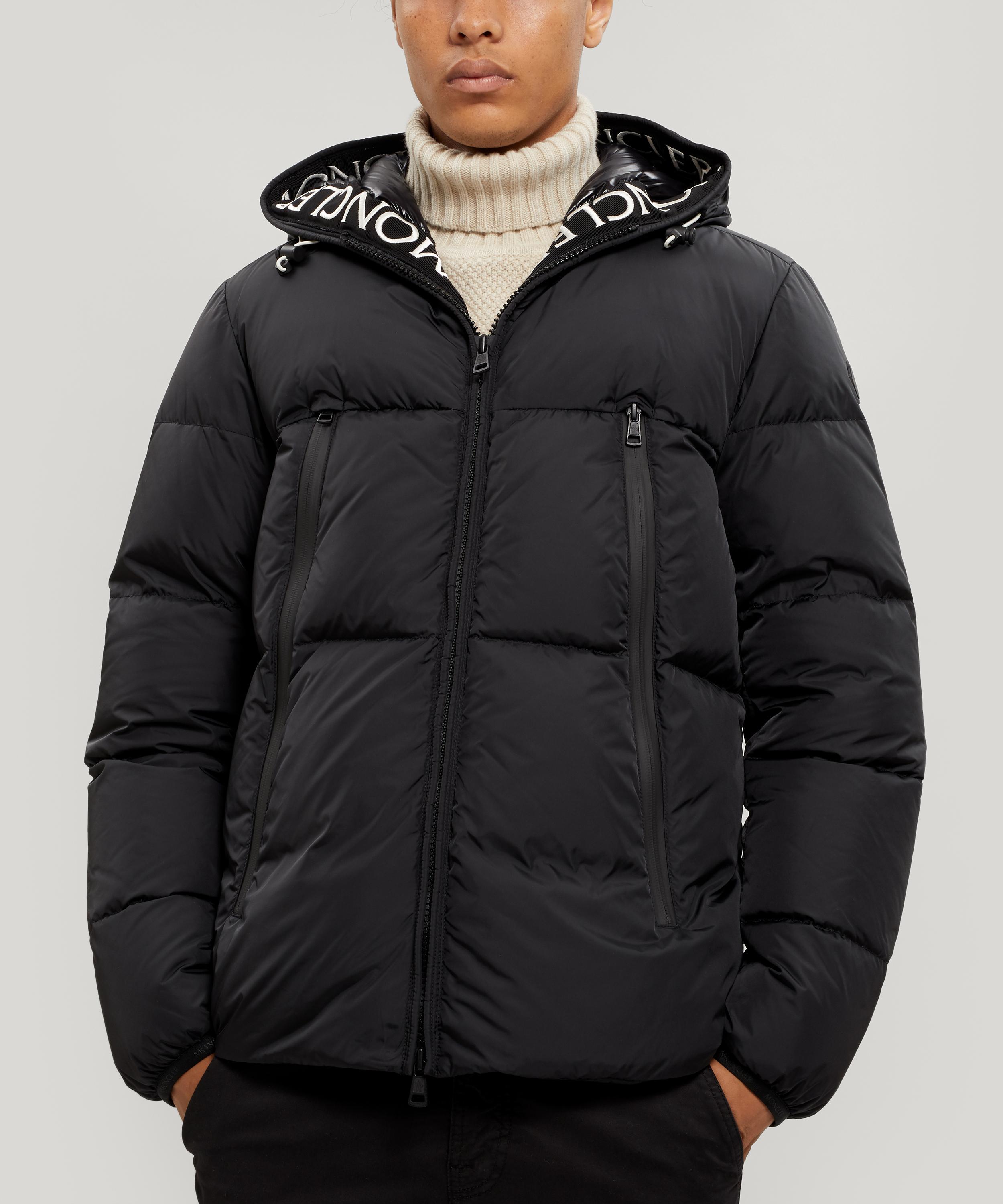 Moncler Synthetic Text-trimmed Hooded Puffer Jacket in Black for Men - Lyst