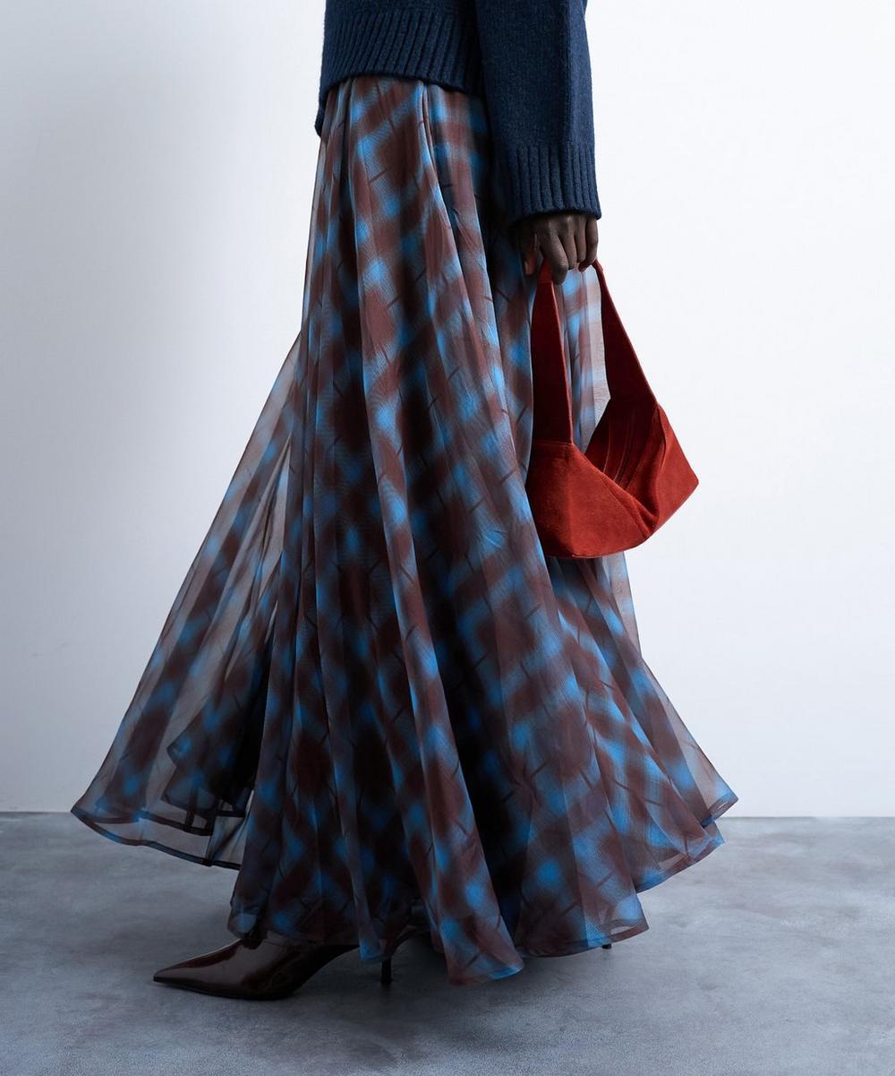 TOPSHOP Check Full Circle Chiffon Maxi Skirt in Blue Lyst UK