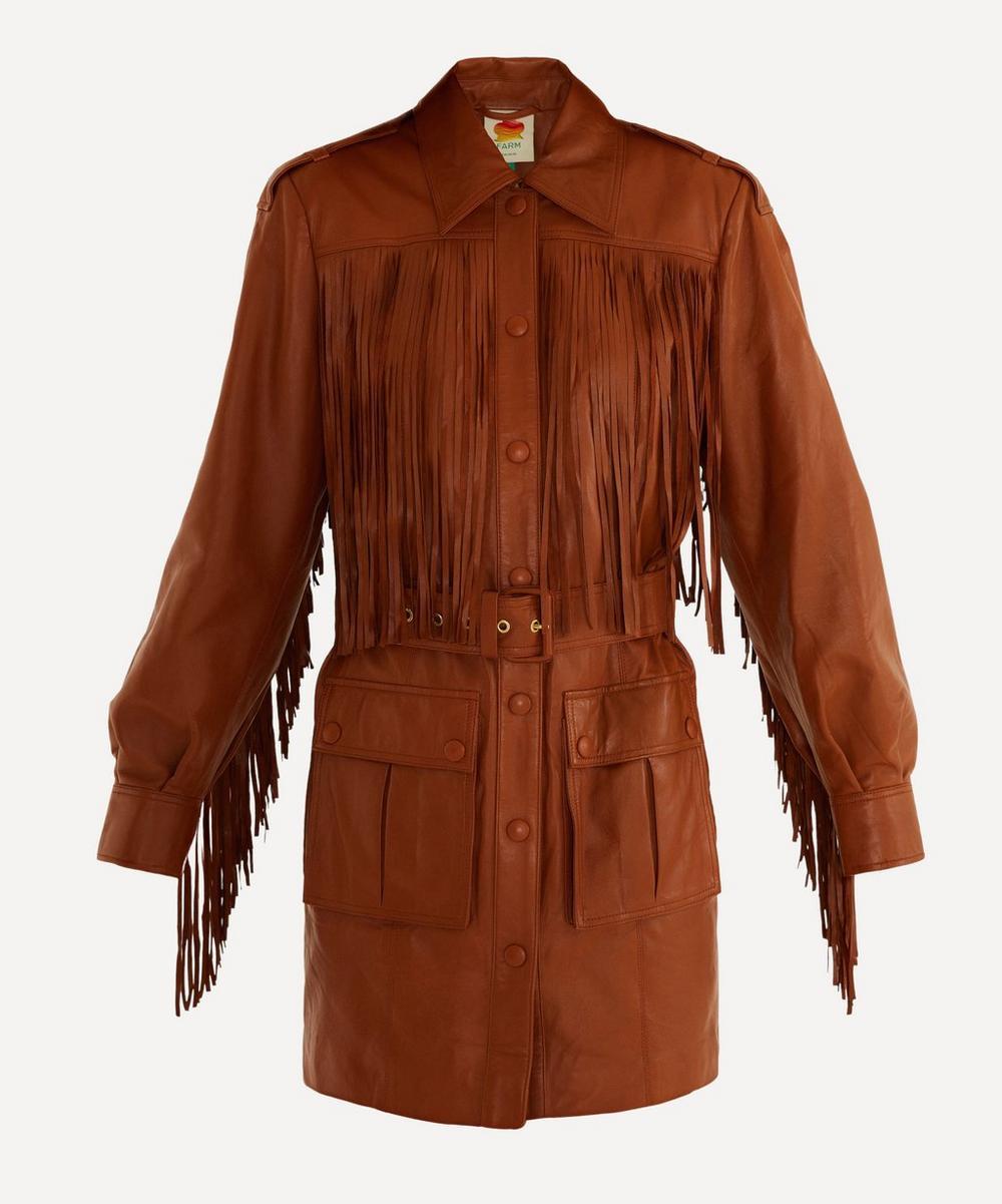 FARM Rio Fringes Leather Coat in Brown Lyst