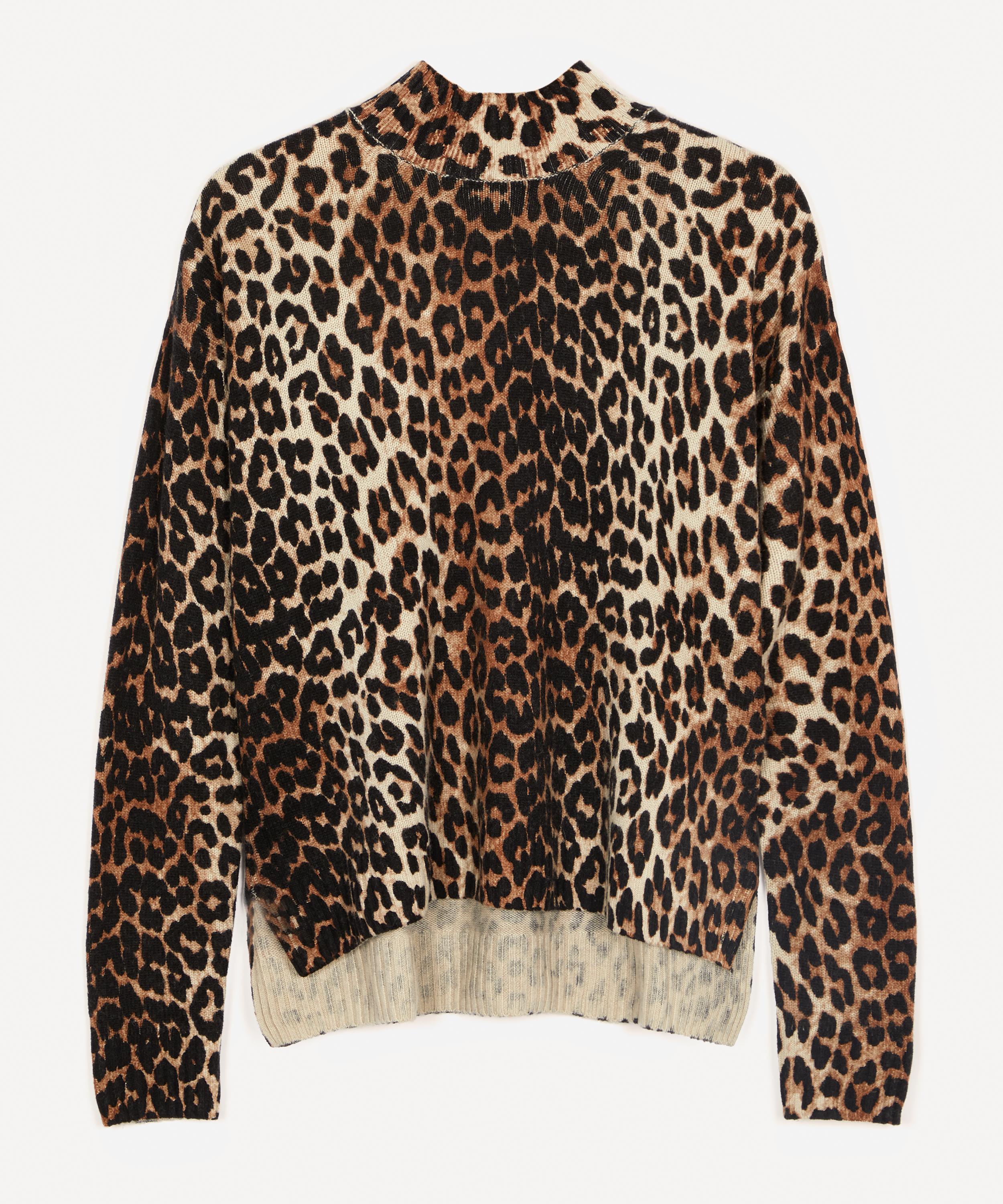 leopard puff sleeve wool blend cardigan