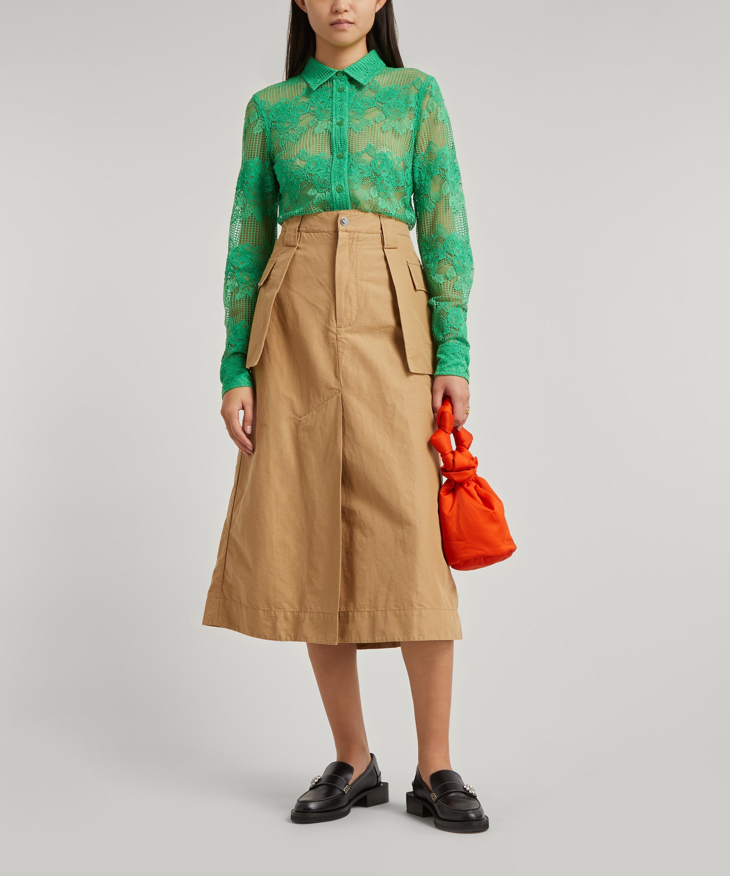 Ganni Button-up Lace Shirt in Green | Lyst