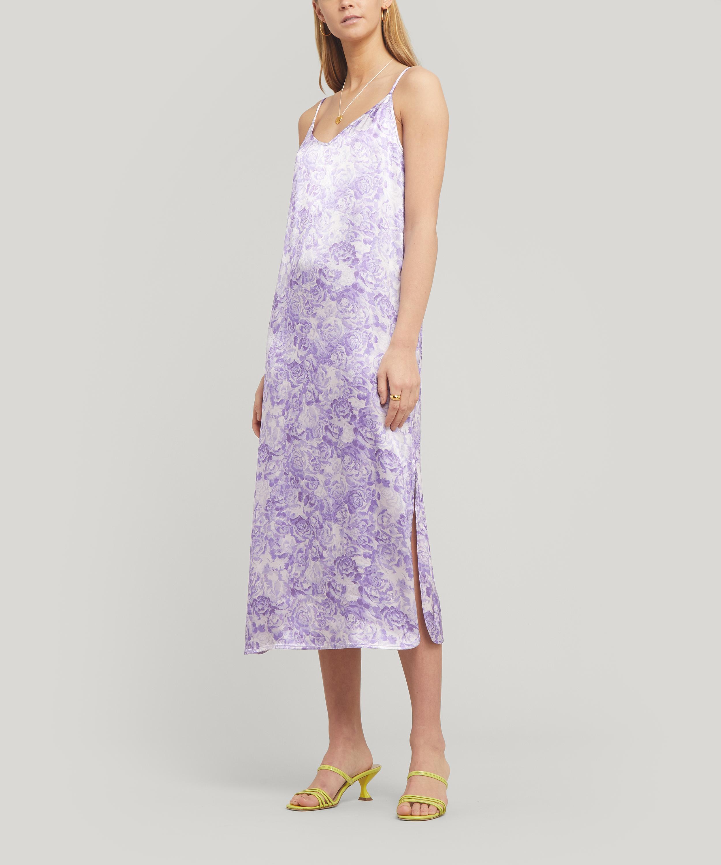 Ganni Heavy Satin Printed Slip Dress in Floral (Purple) - Lyst