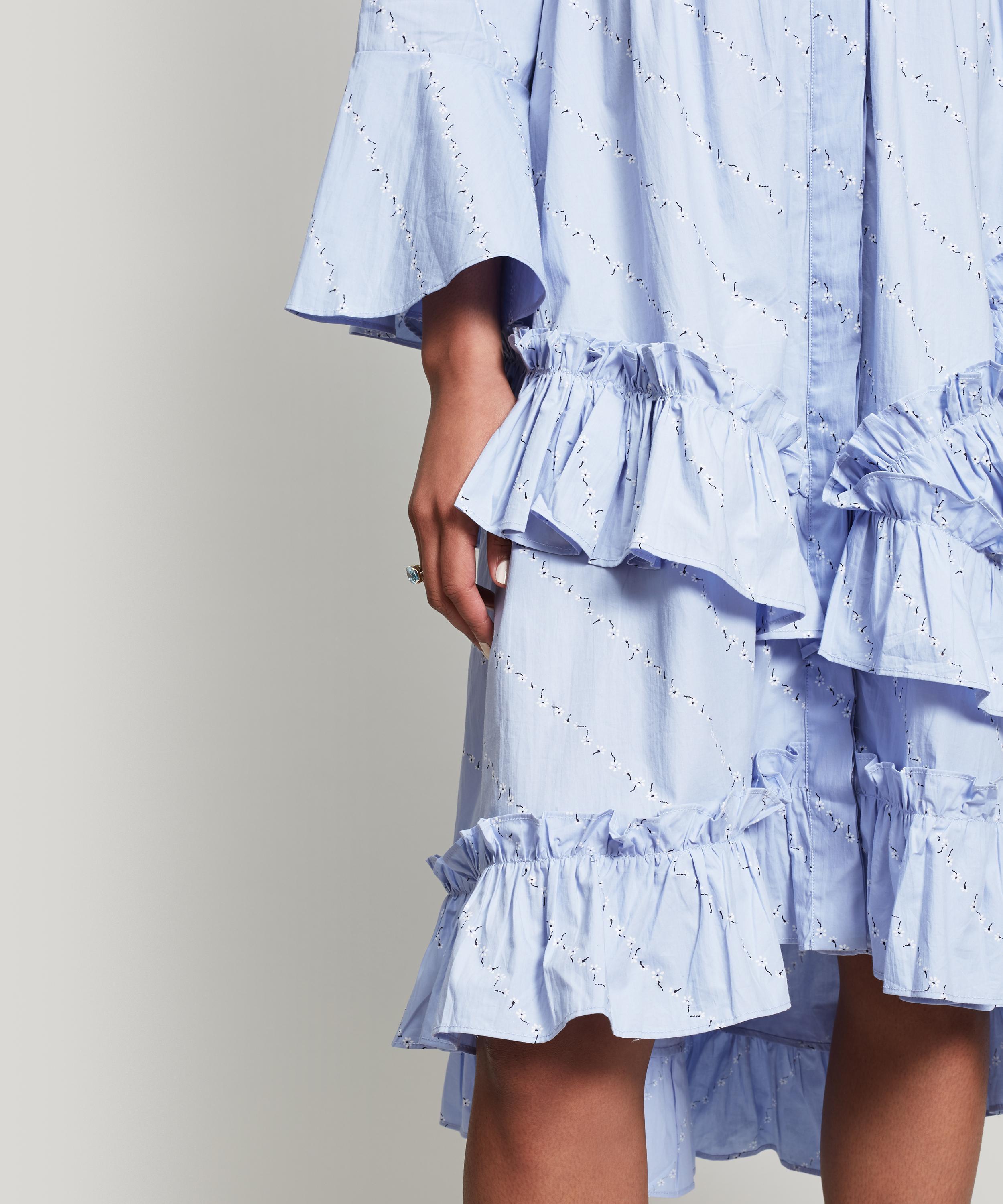 Ganni Cotton Faulkner Frill Detail Dress in Blue - Lyst