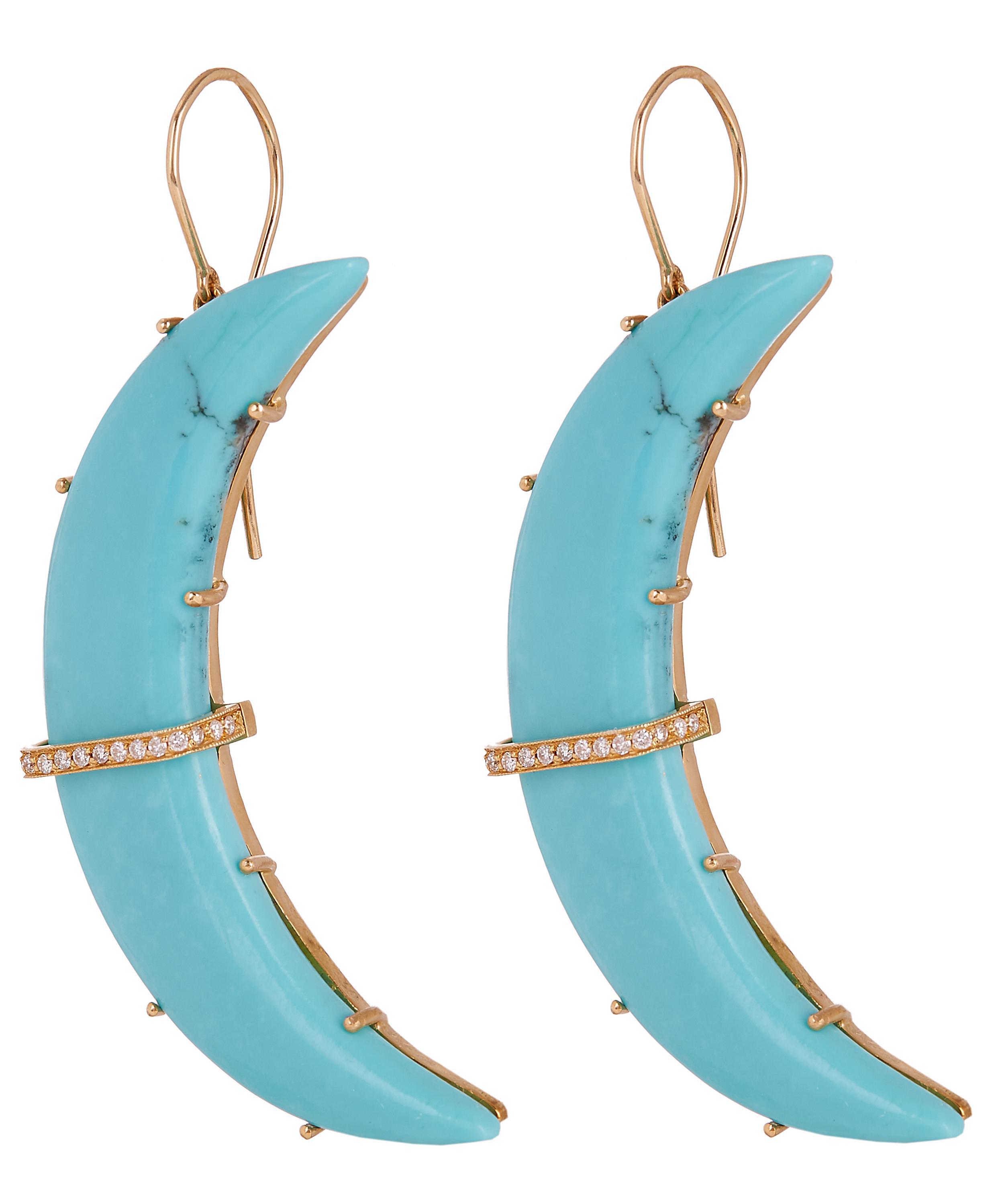 Lyst - Andrea Fohrman Gold Turquoise Crescent Moon Diamond Bar Earrings ...