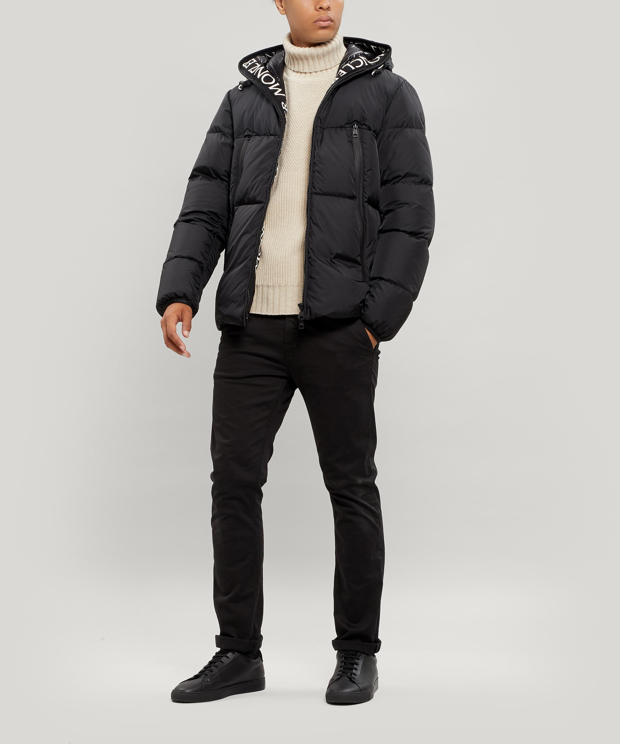 Moncler Synthetic Text-trimmed Hooded Puffer Jacket in Black for Men - Lyst