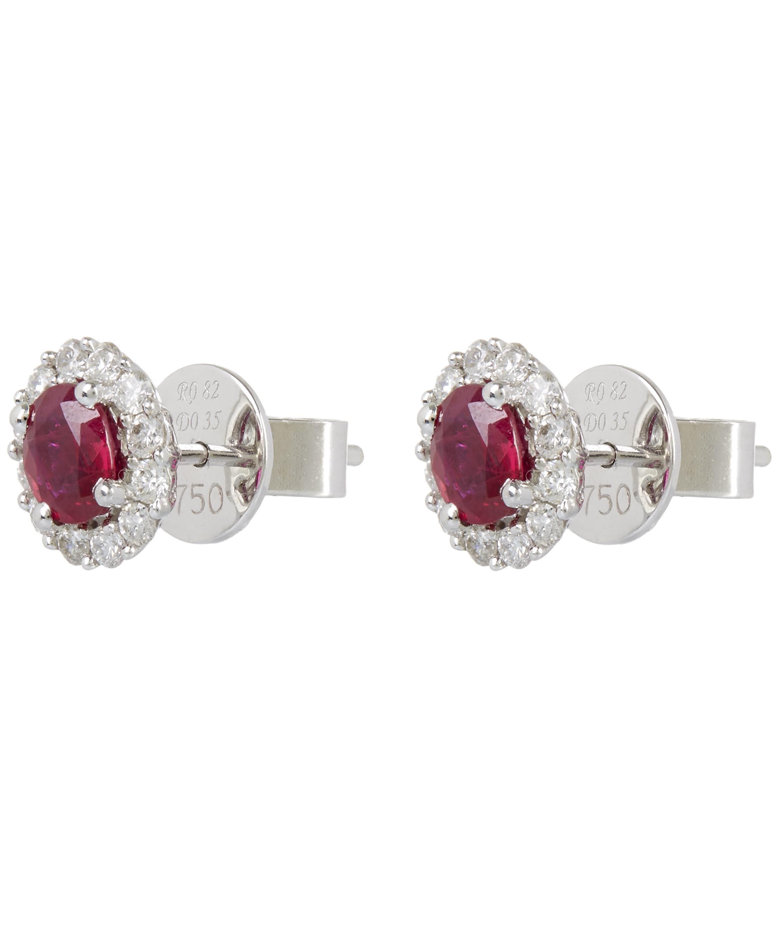 Lyst Kojis White Gold Diamond Cer Ruby Ear Studs In Metallic