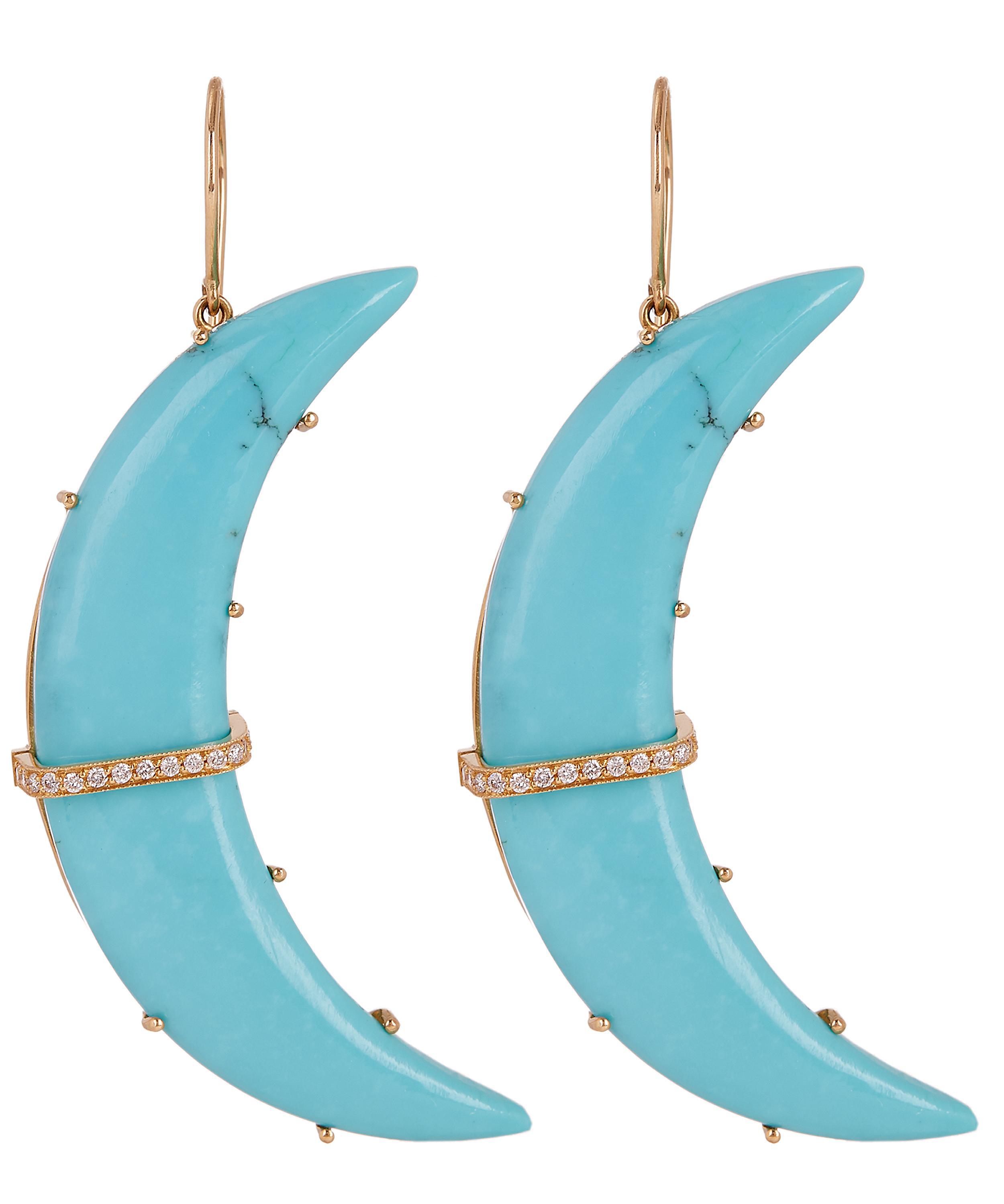 Lyst - Andrea Fohrman Gold Turquoise Crescent Moon Diamond Bar Earrings ...