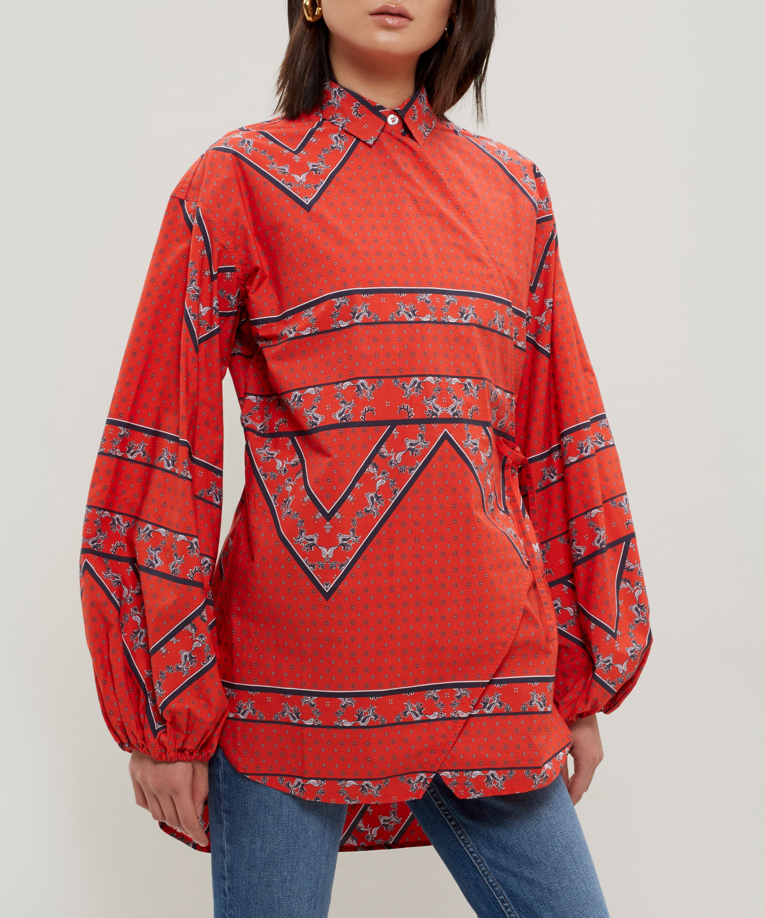 Ganni Cotton Faulkner Shirt in Red - Lyst