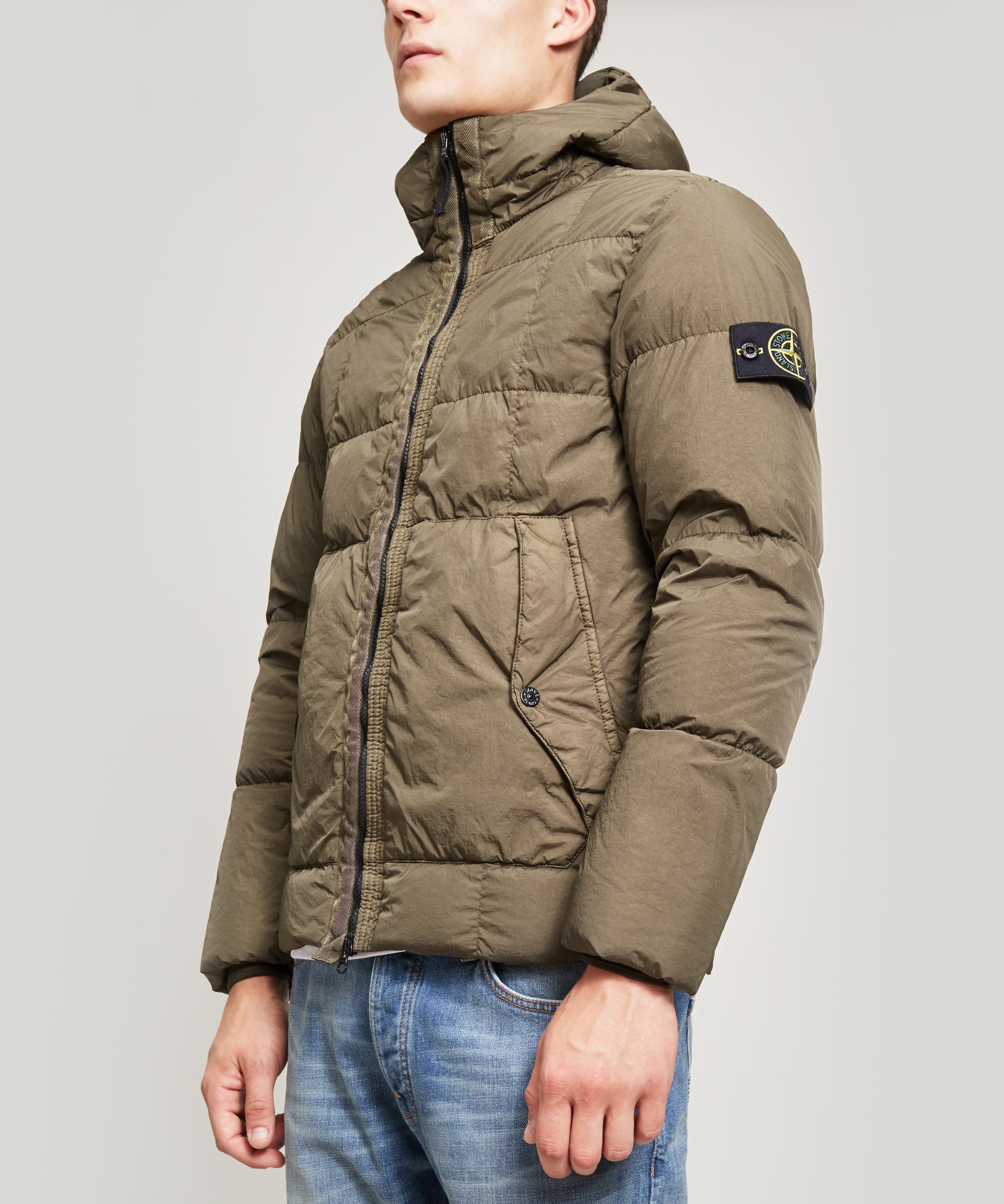Stone Island Synthetic Crinkle Reps Ny Down Hooded Short Coat in Olive  (Green) for Men - Lyst