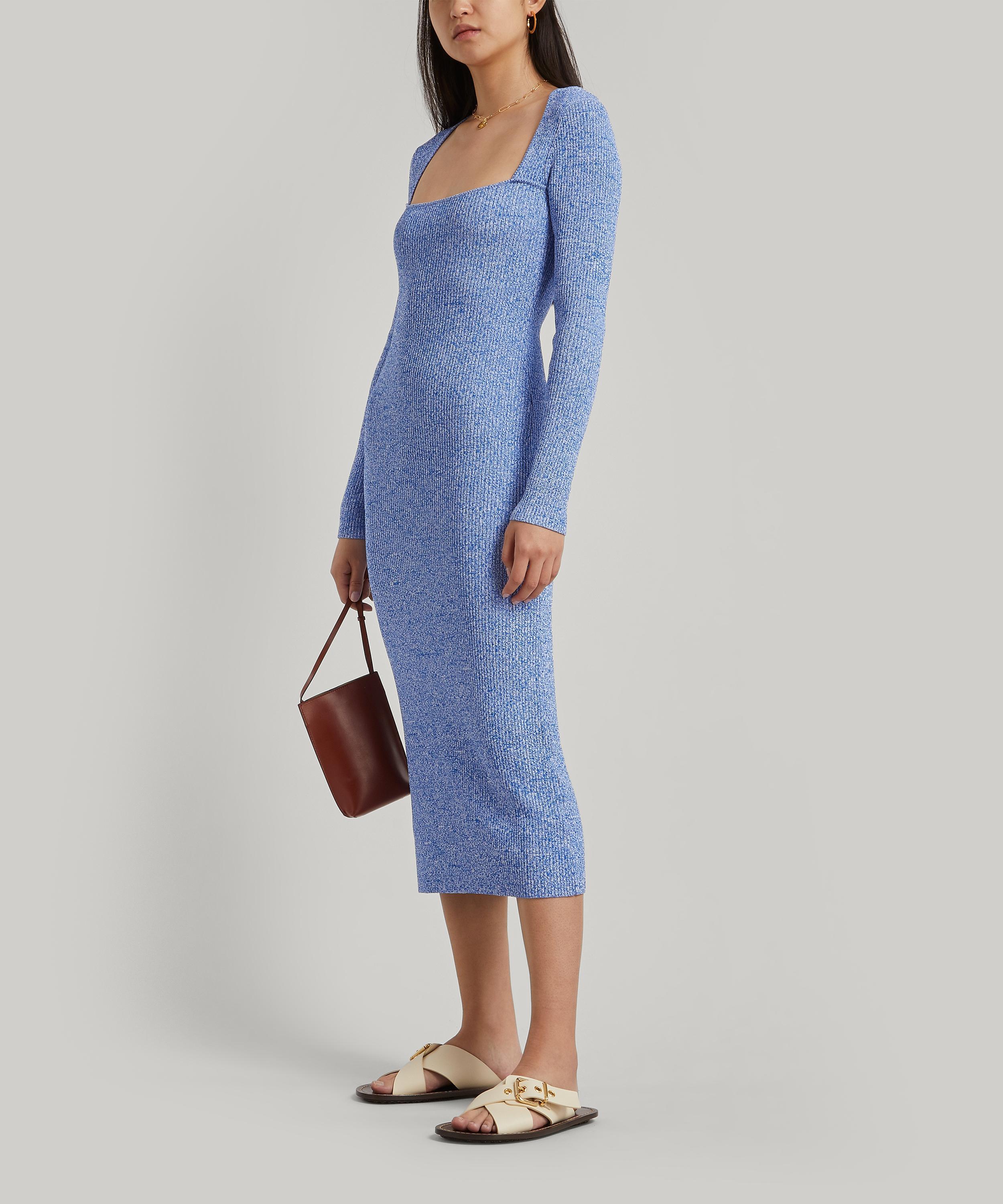 Ganni Long-sleeve Melange Knit Dress in Blue | Lyst