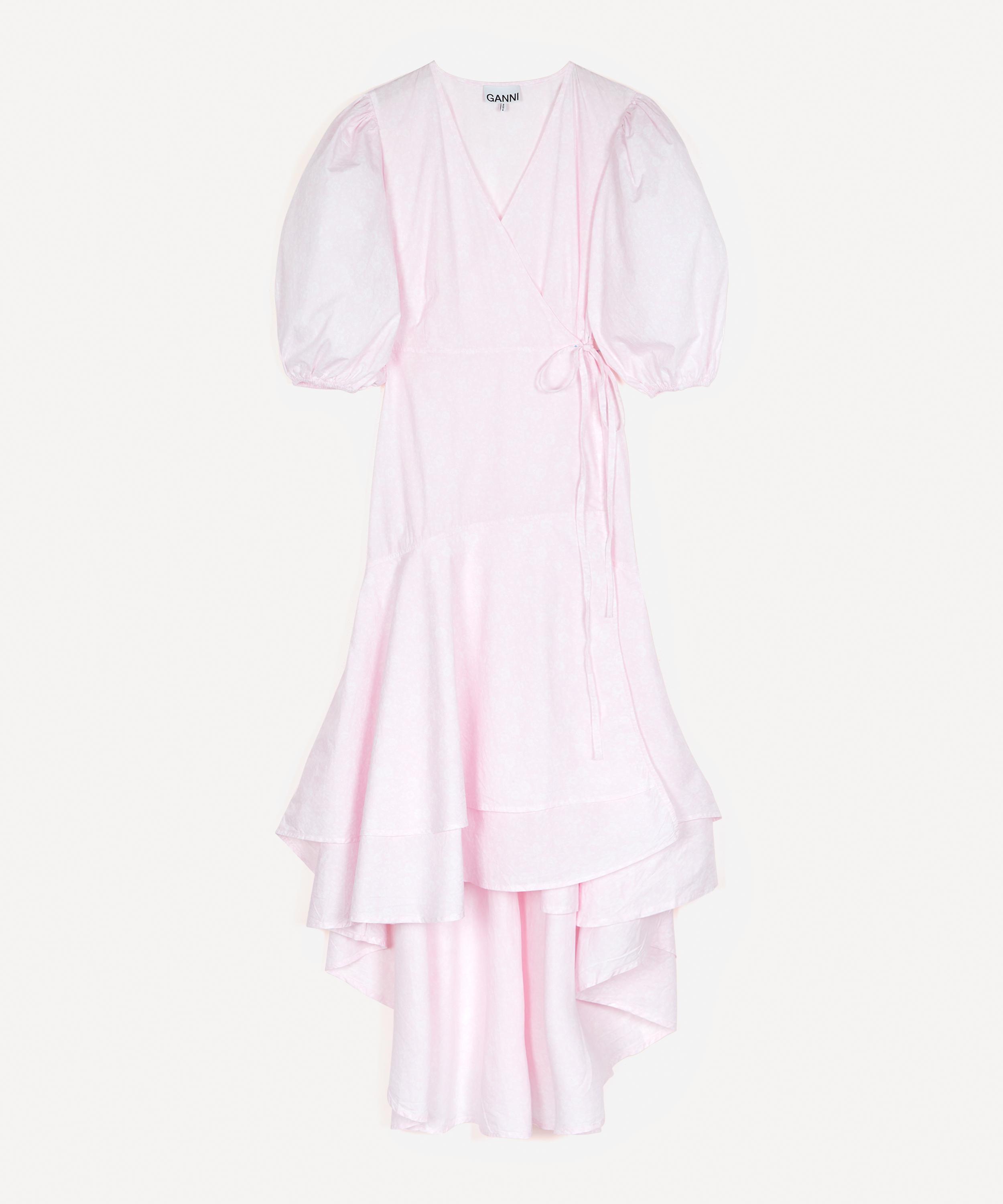 Ganni Poplin Wrap Dress In Cherry Blossom in Pink | Lyst