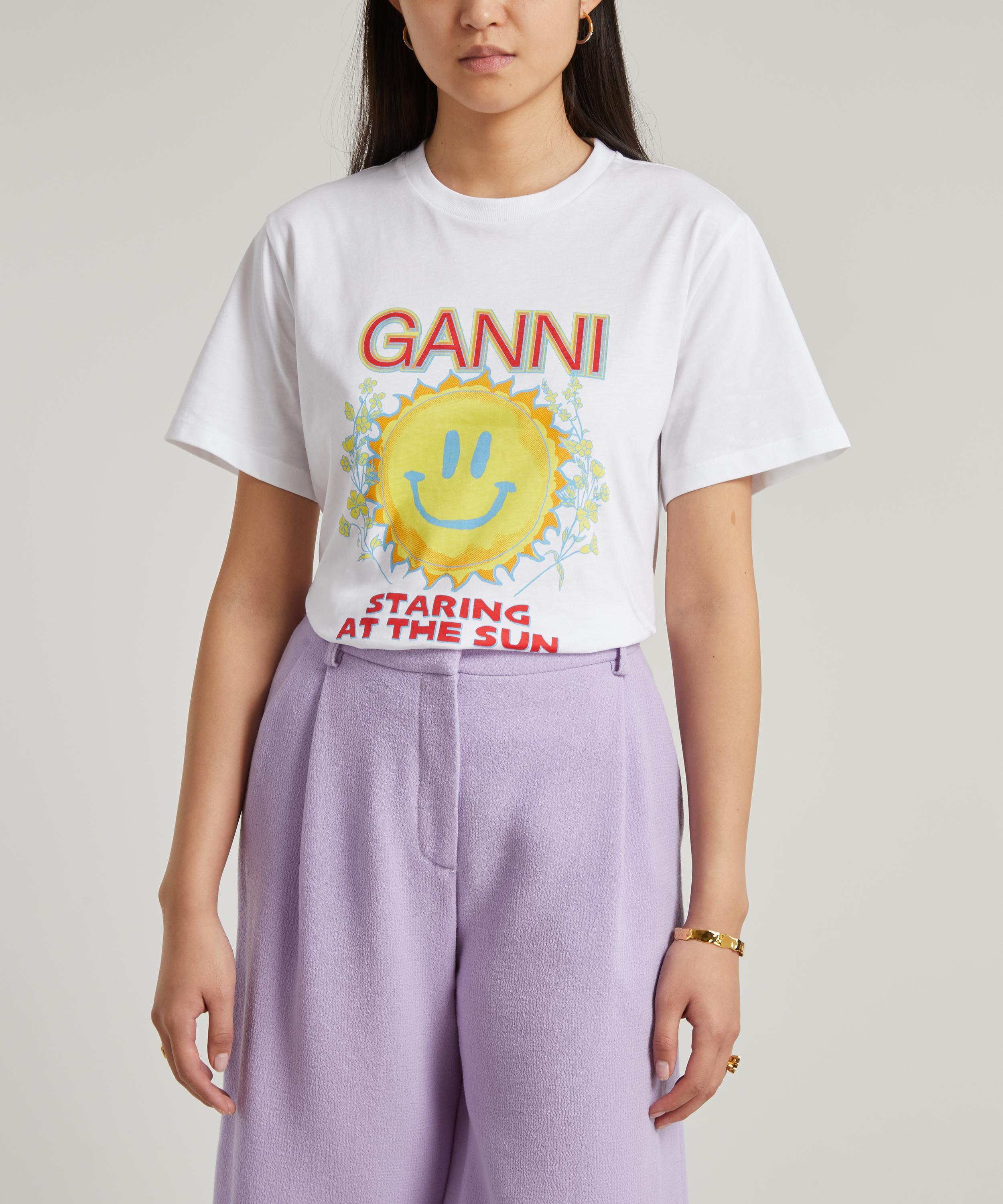 Ganni Cotton Staring At The Sun Smiley Logo T-shirt, Text-print 
