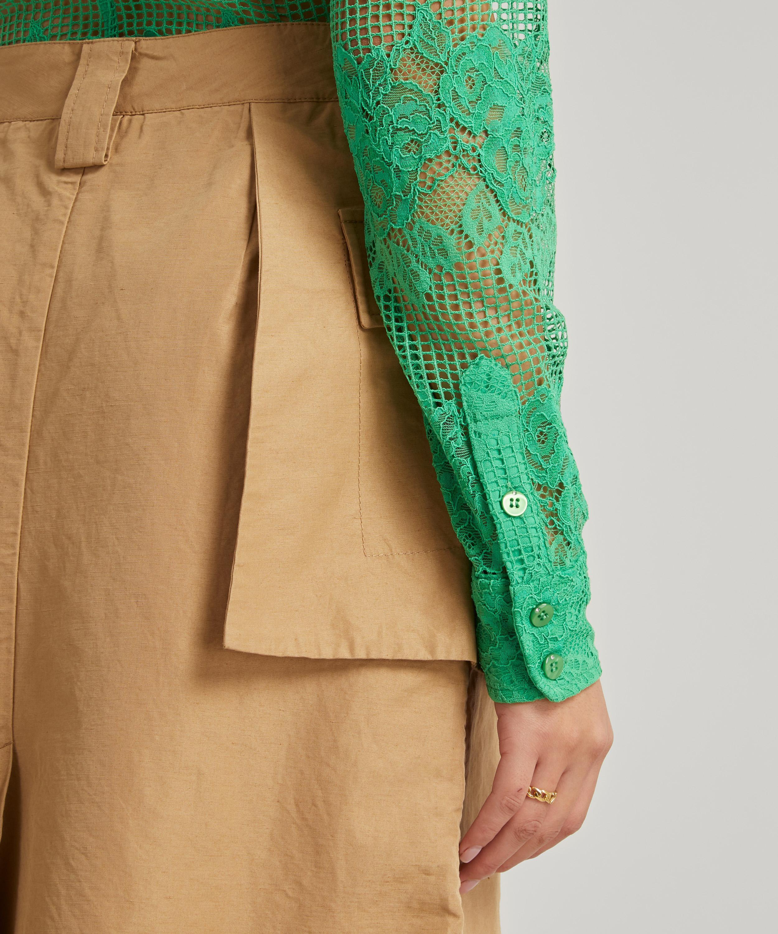 Ganni Button-up Lace Shirt in Green | Lyst