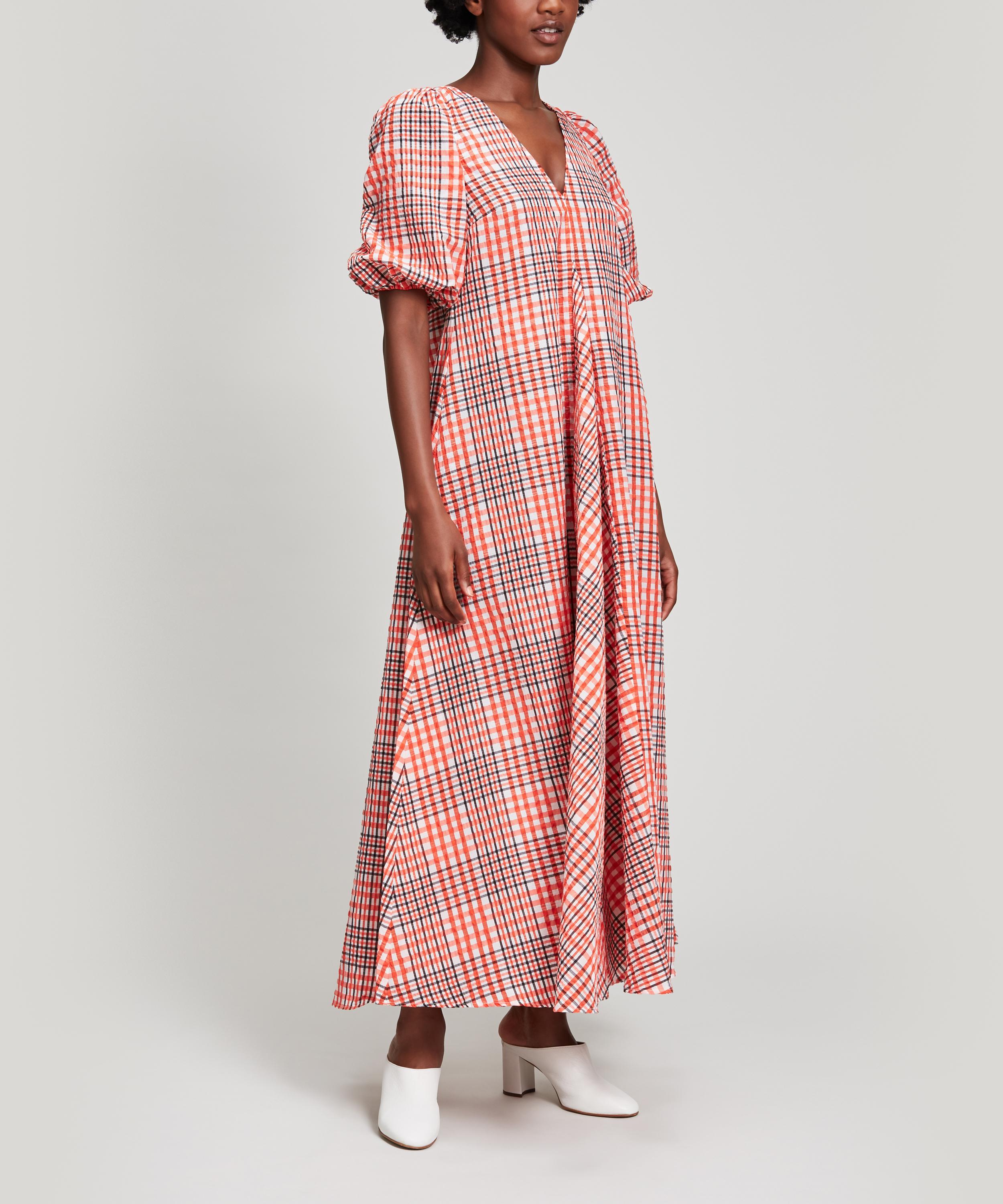 Ganni Charron Check Maxi Dress in Red Lyst Canada