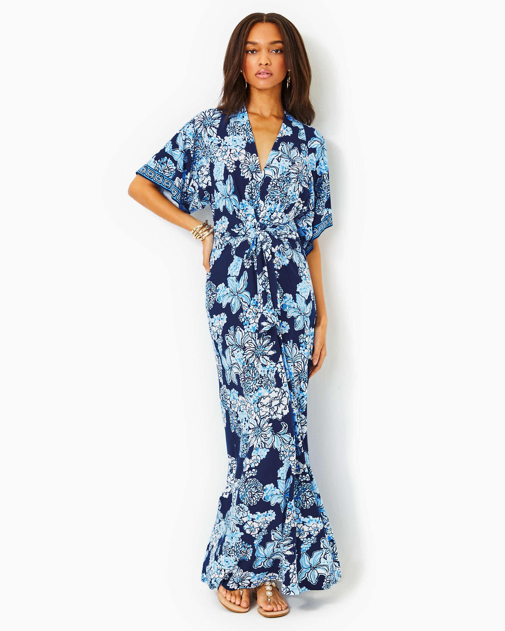 long white floral maxi dress White And Lavender Floral Maxi Dress With Lace Back
