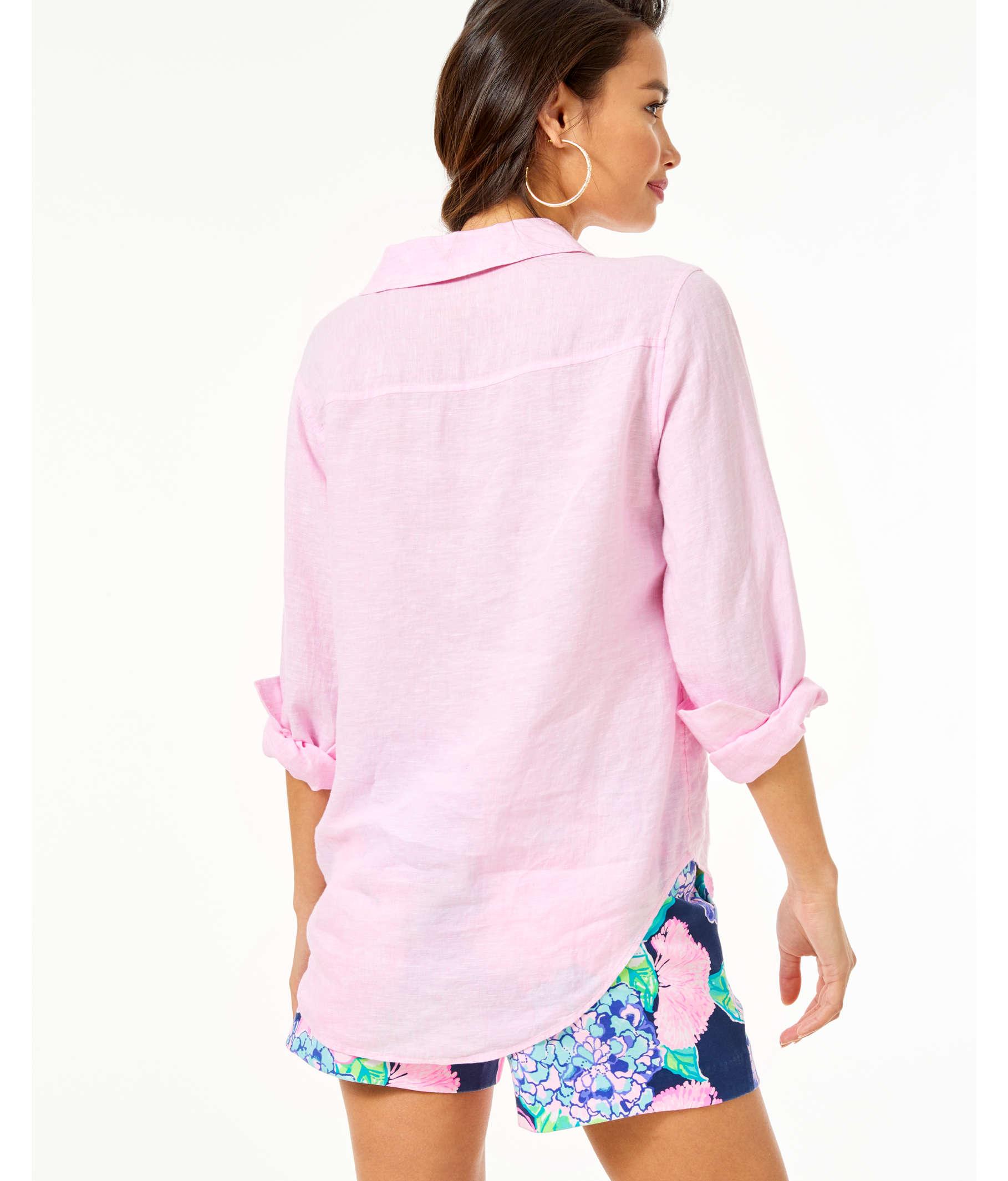 Lilly Pulitzer Sea View Linen Button Down Top In Pink Lyst