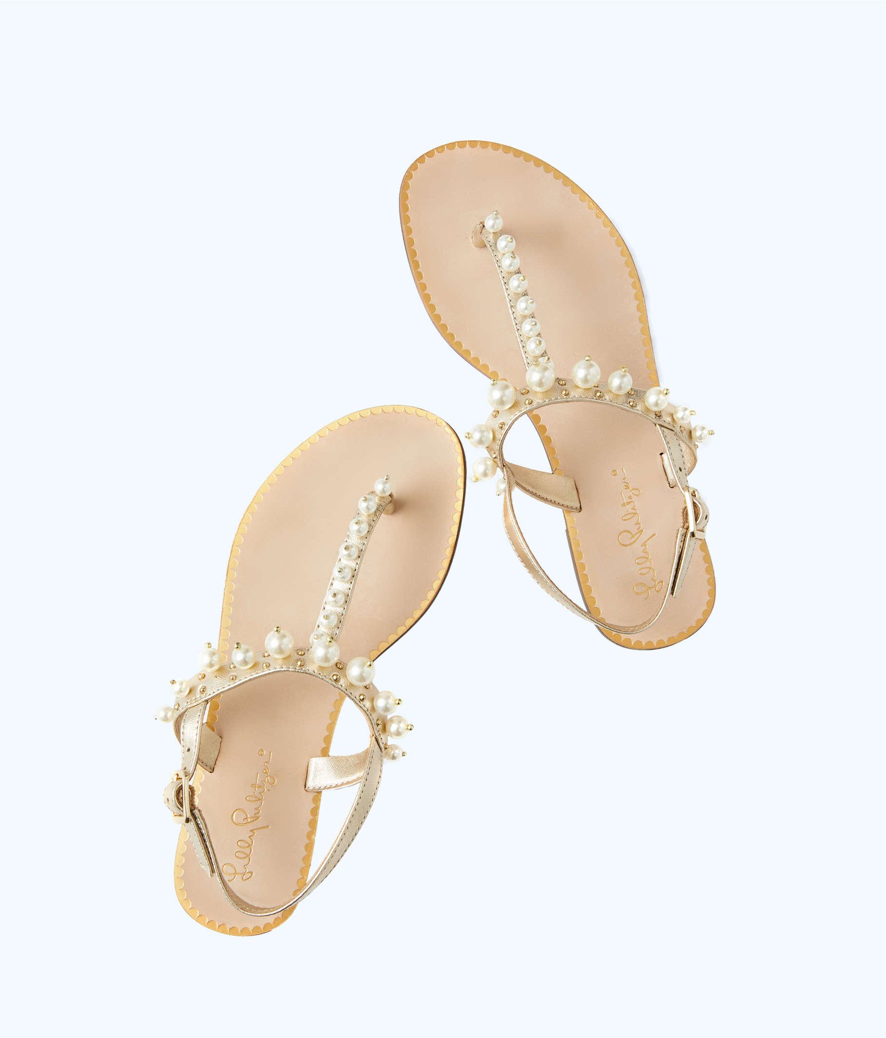 Lilly Pulitzer Leather Moira Pearl Sandal in Gold Metallic (Metallic ...