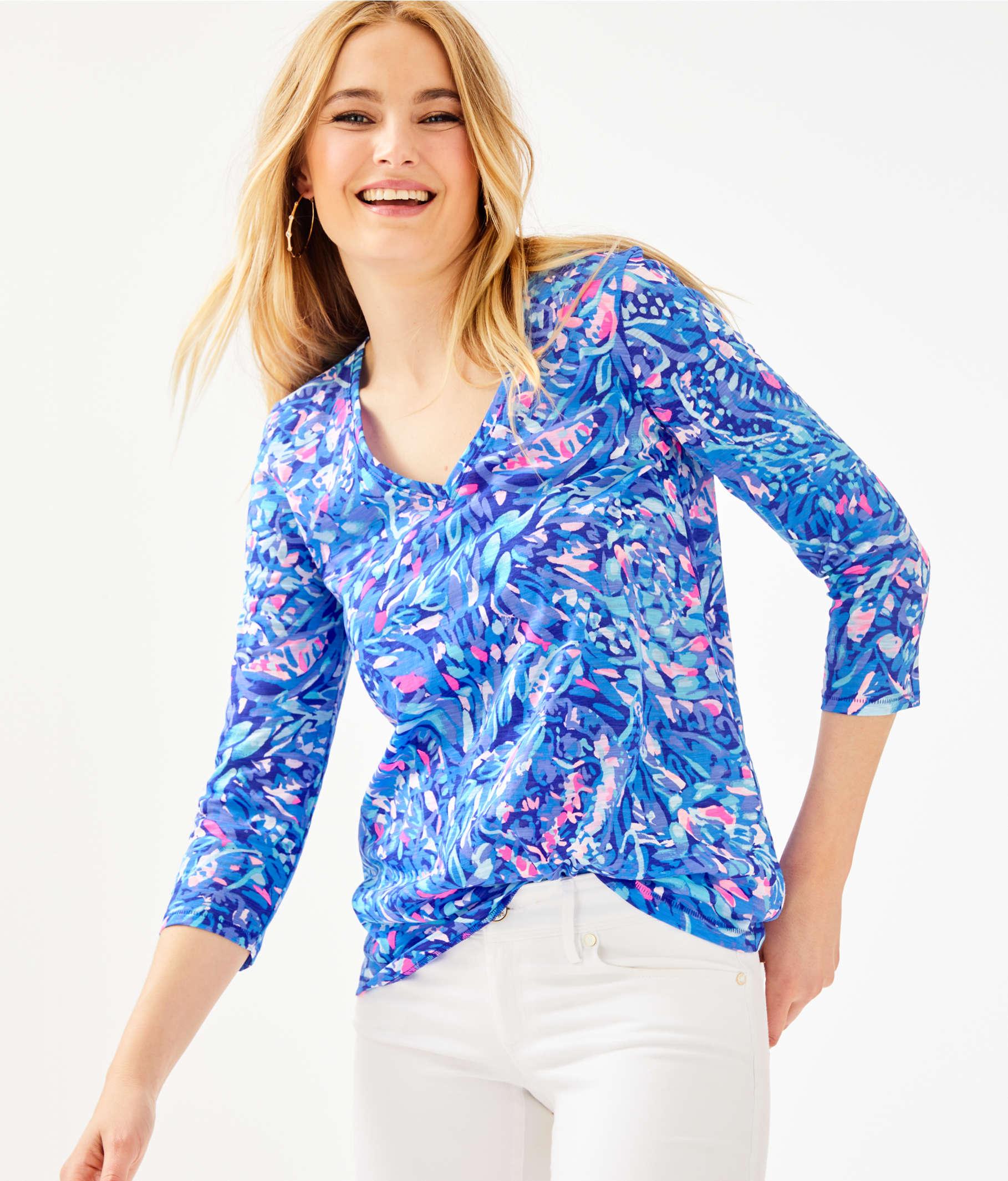 Lilly Pulitzer Etta 3/4 Sleeve Top in Blue - Lyst