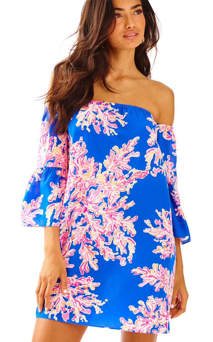 Lilly Pulitzer Sanilla Off The Shoulder Silk Dress In Blue Lyst
