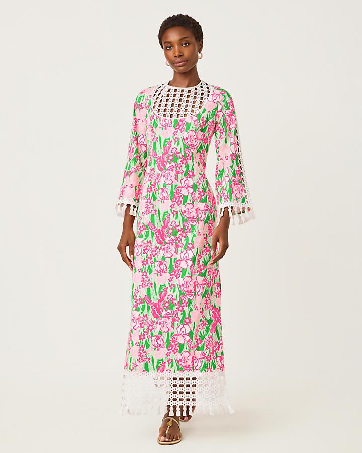 chinese dress ladies Lilly Pulitzer Women's Malone Maxi Dress, Las Olas Aqua Strong Current Sea  at Amazon Women's Clothing store