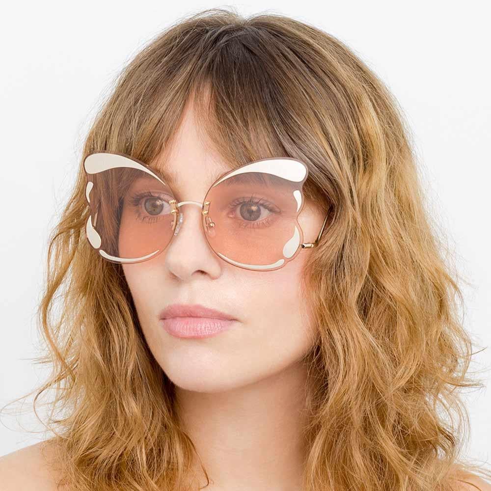 新品【MATTHEW WILLIAMSON×L.FARROW】サングラス NEW Linda Farrow X Matthew Williamson Flip Up Peach Palm