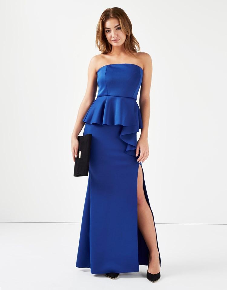 lipsy bandeau peplum maxi dress in blue lyst lipsy bandeau peplum maxi dress in blue lyst