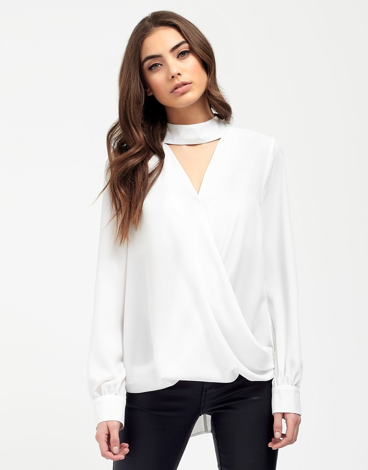 lipsy choker trim blouse in white lyst lipsy choker trim blouse in white lyst
