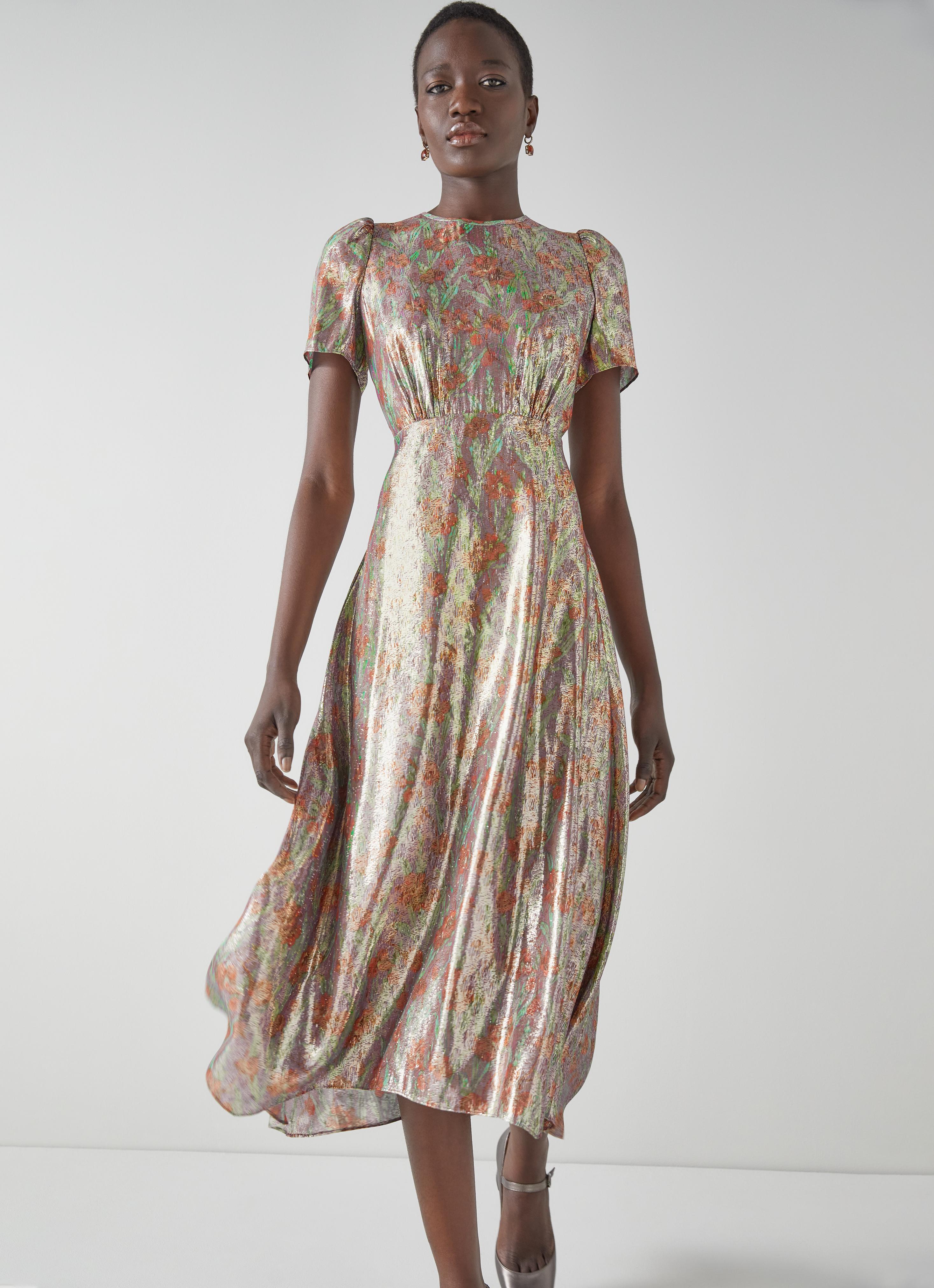 Amy Green and Cream Floral Weavers Print Cotton-Silk Shirt Dress