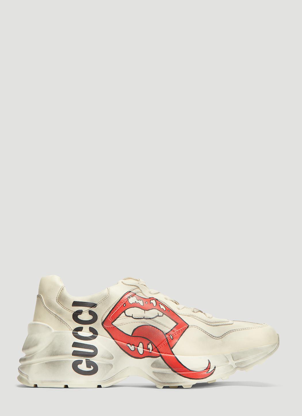Gucci Rhyton Leather Sneakers With Maxi Mouth Print in White Gucci Rhyton Leather Sneakers With Maxi Mouth Print in White
