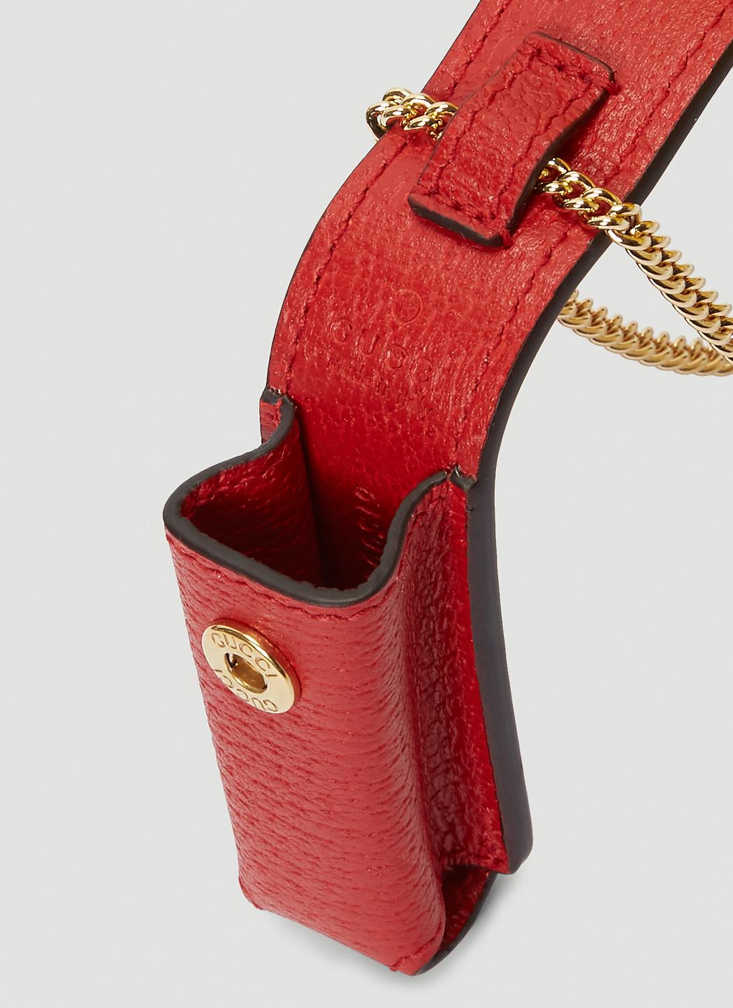 GUCCI Porte Rouges Red Leather Lipstick Holder Chain Necklace FULL SET-  NEW!!