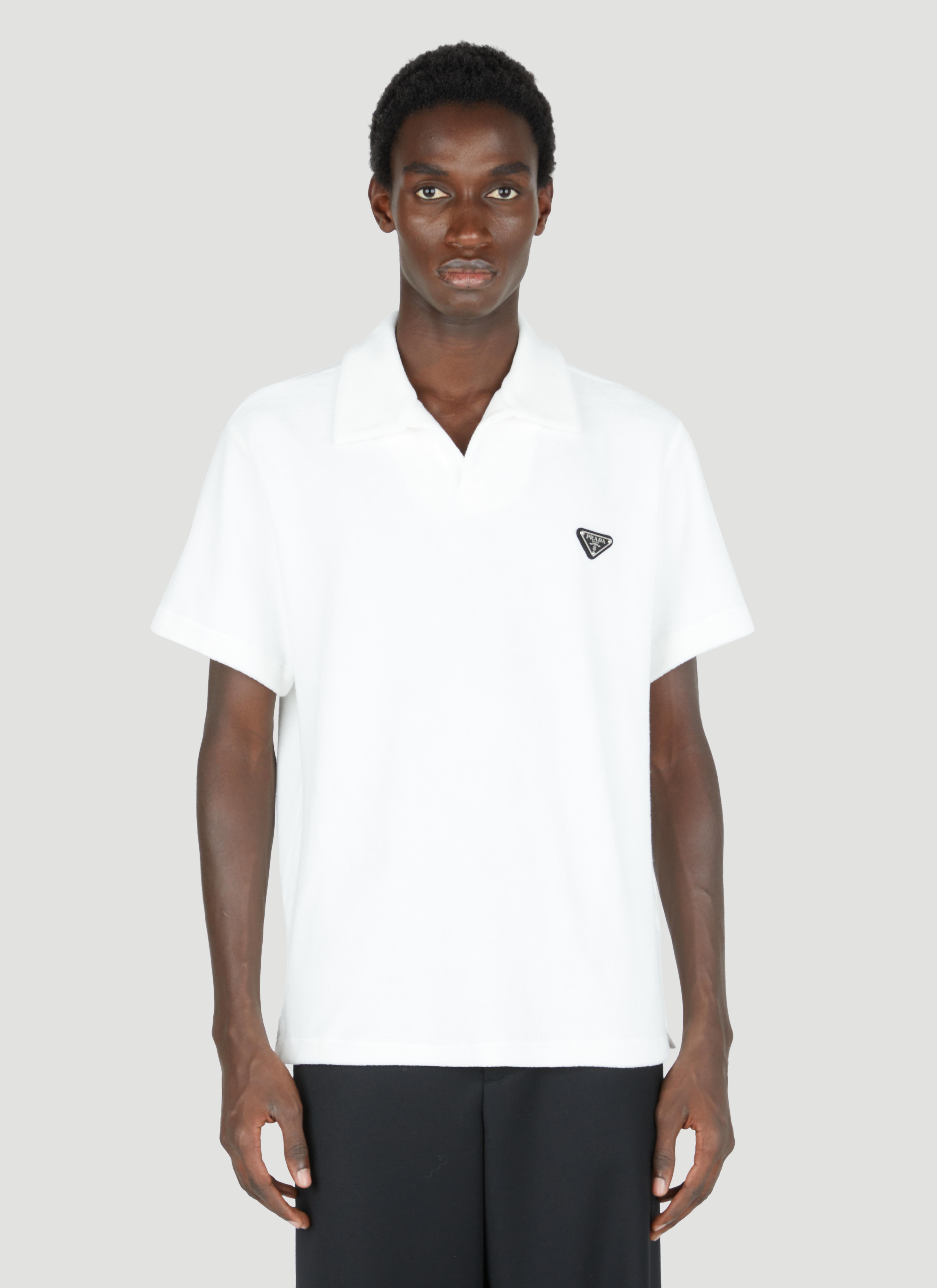 Prada Terry-cloth Logo Patch Polo Shirt in White for Men | Lyst