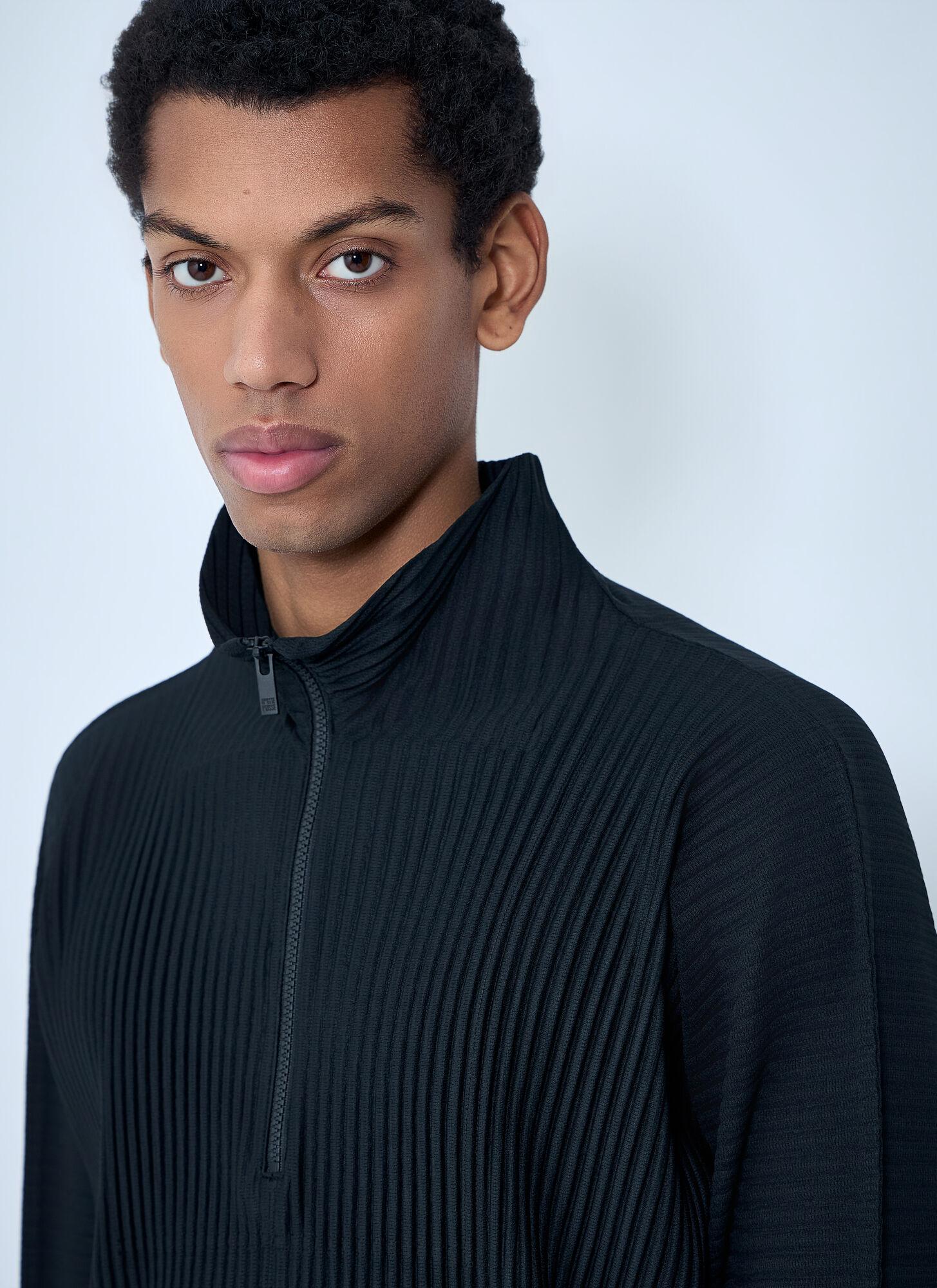 Homme Plissé Issey Miyake Pleated Half-Zip Pullover Sweater in