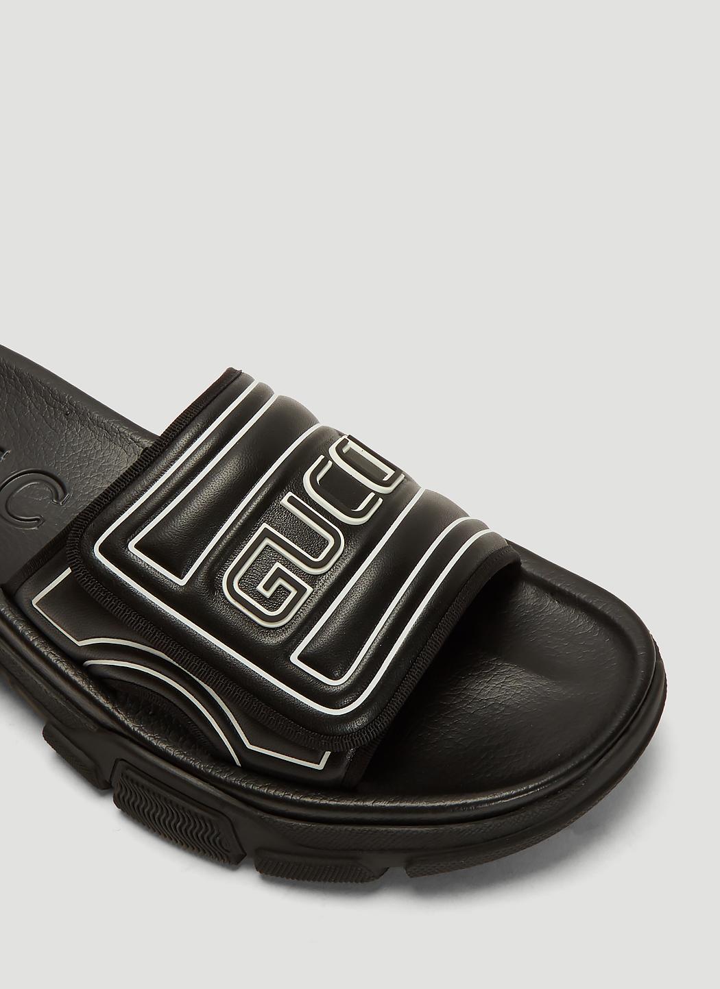 Gucci Logo Chunky Sliders in Black for Men - Save 3% - Lyst