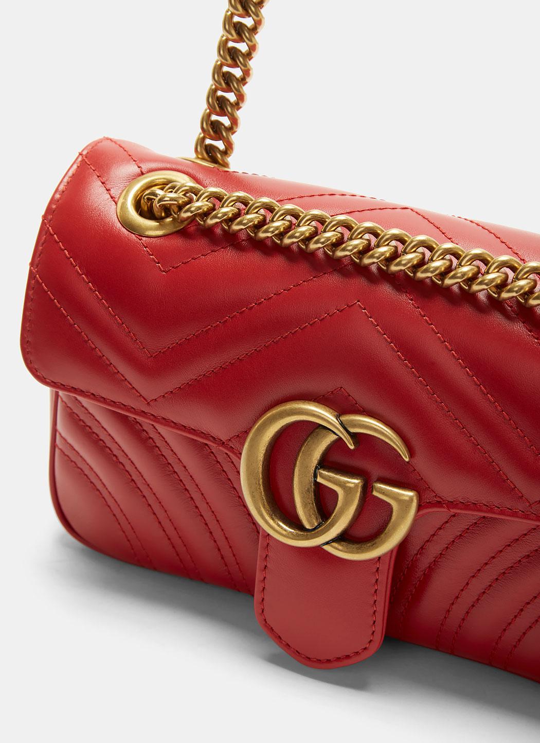 Gucci Leather Gg Marmont Matelassé Mini Chain Shoulder Bag In Red - Lyst