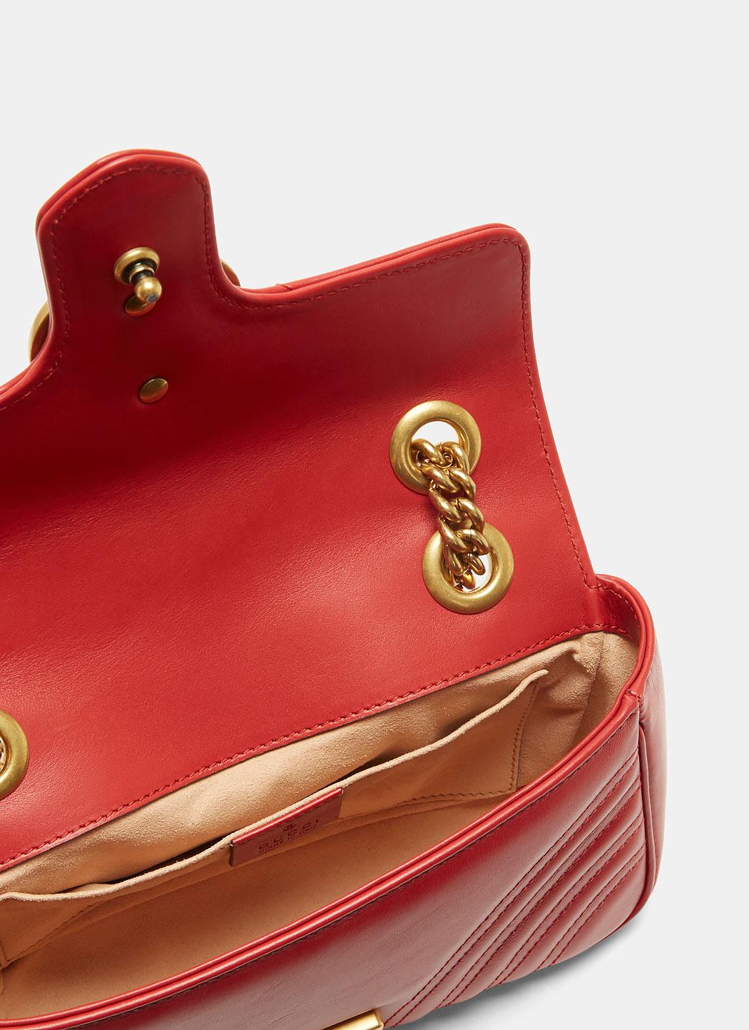 Gucci Leather Gg Marmont Matelassé Mini Chain Shoulder Bag In Red - Lyst