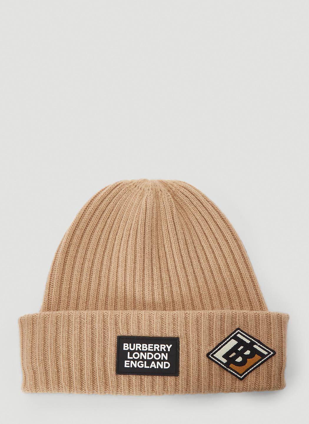 Burberry Wool Logo Patch Beanie Hat in Brown (Natural) | Lyst