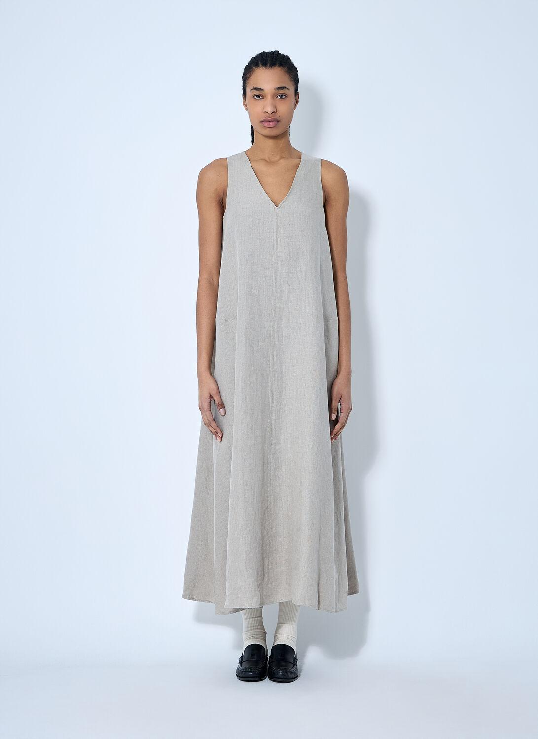 chinese dress ladies Egoista V Neck Viscose Linen Long Dress by Max Mara Weekend main image 1