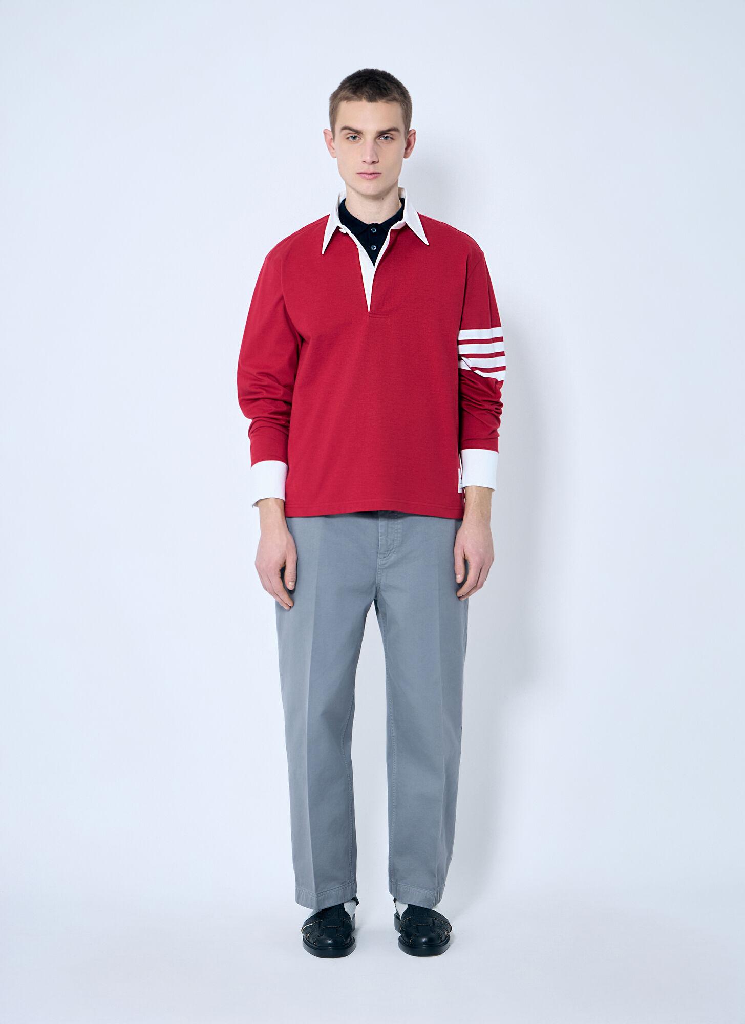 【関税込み】Thom Browne レッド 4-Bar Rugby 長袖Tシャツ Thom Browne Striped Cotton Rugby Shirt | Saks Fifth Avenue
