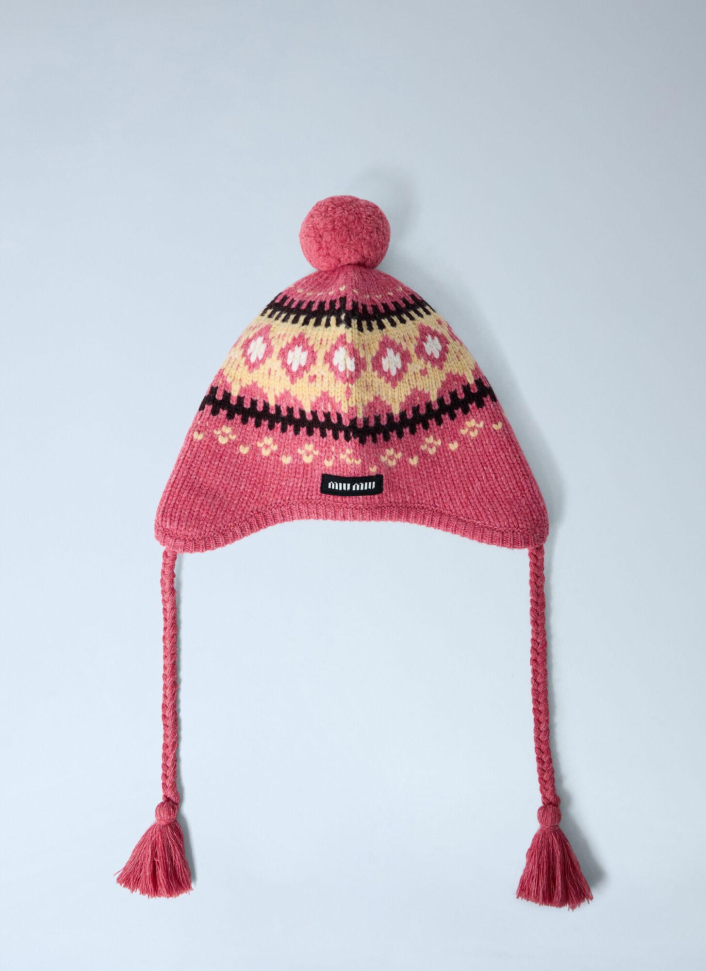 MIUMIU Glitter Bicolor Hat knit hat beret polyester / wool Pink Based/Red Knit Collage Merci Beaucoup Beret Knitting Hat Pattern main image 3