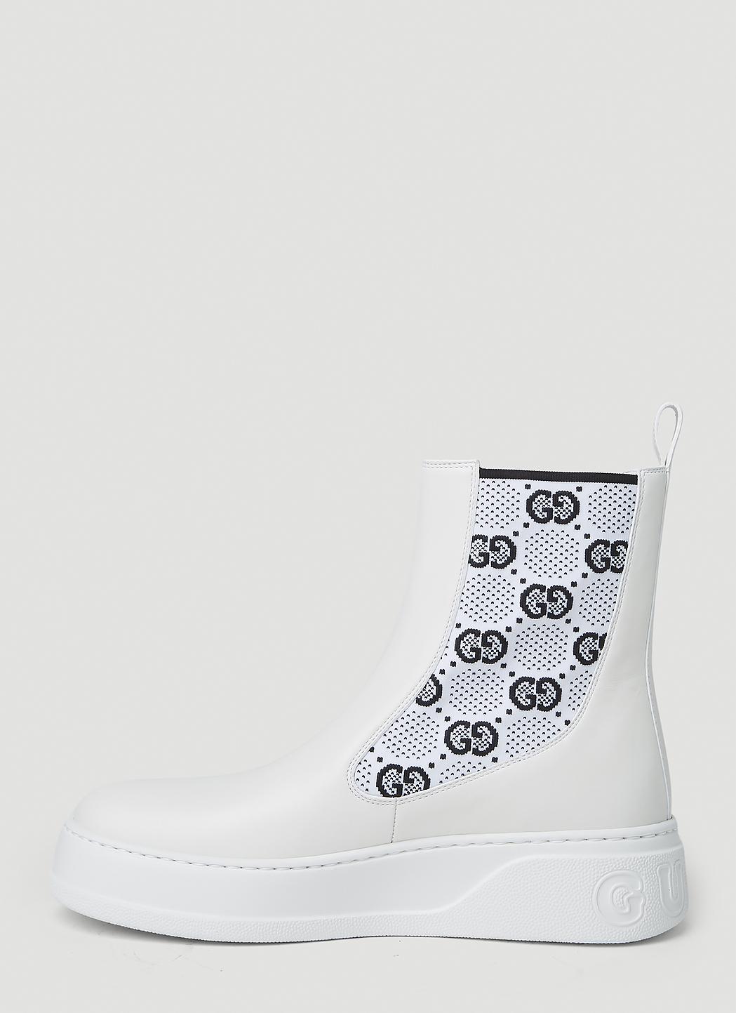 ショートブーツ・ブーティ GG Supreme Panelled Chelsea Boots Gucci Interlocking G Chelsea White Leather Boots - Runway