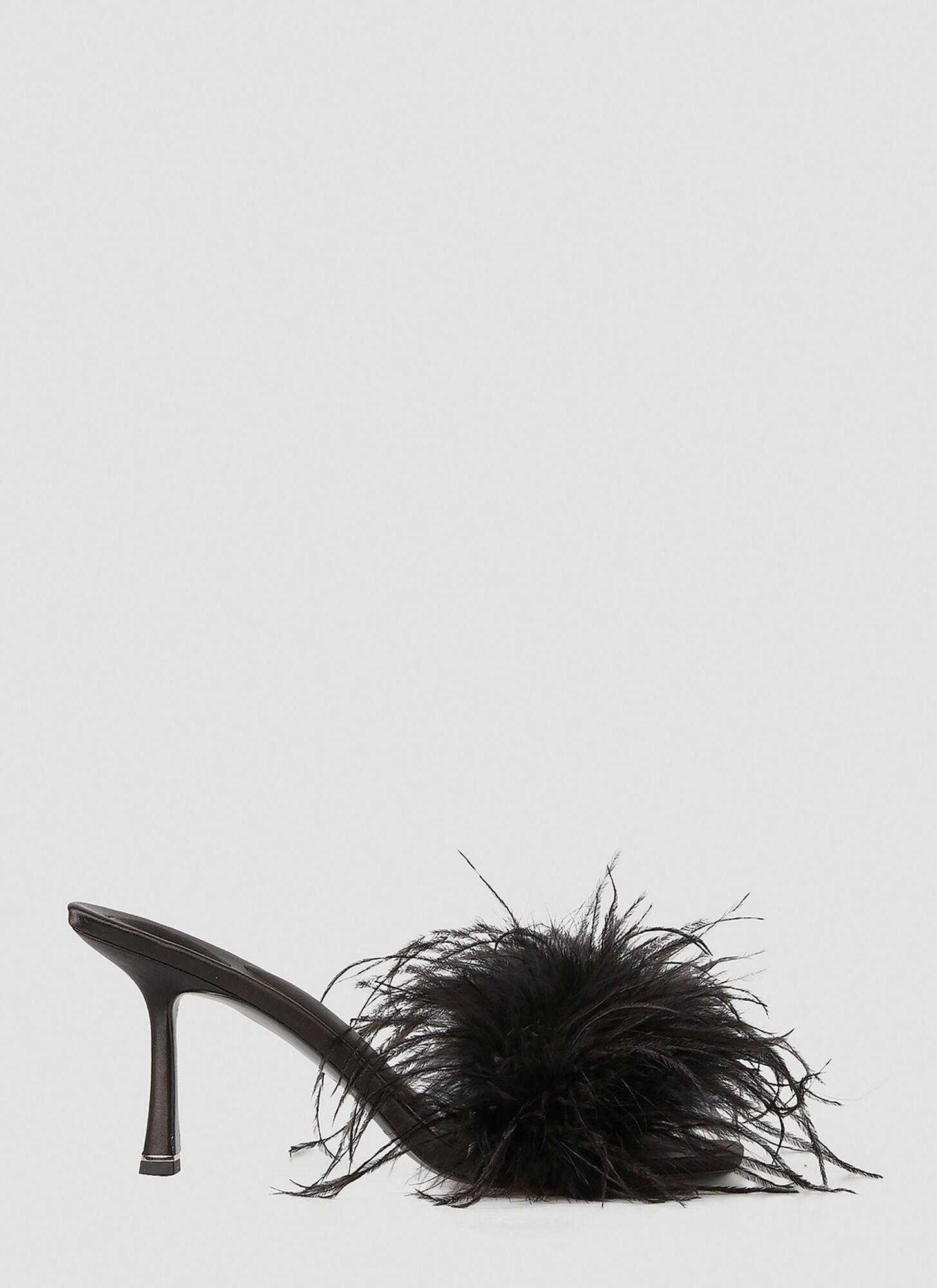 Alexander Wang Satin Lulu Feather Mules in Black - Save 18% - Lyst