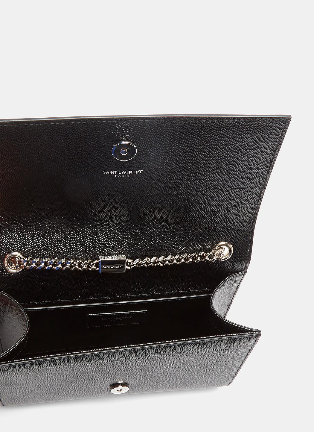 saint laurent classic small kate chain bolsa in black grain de poudre textured leather