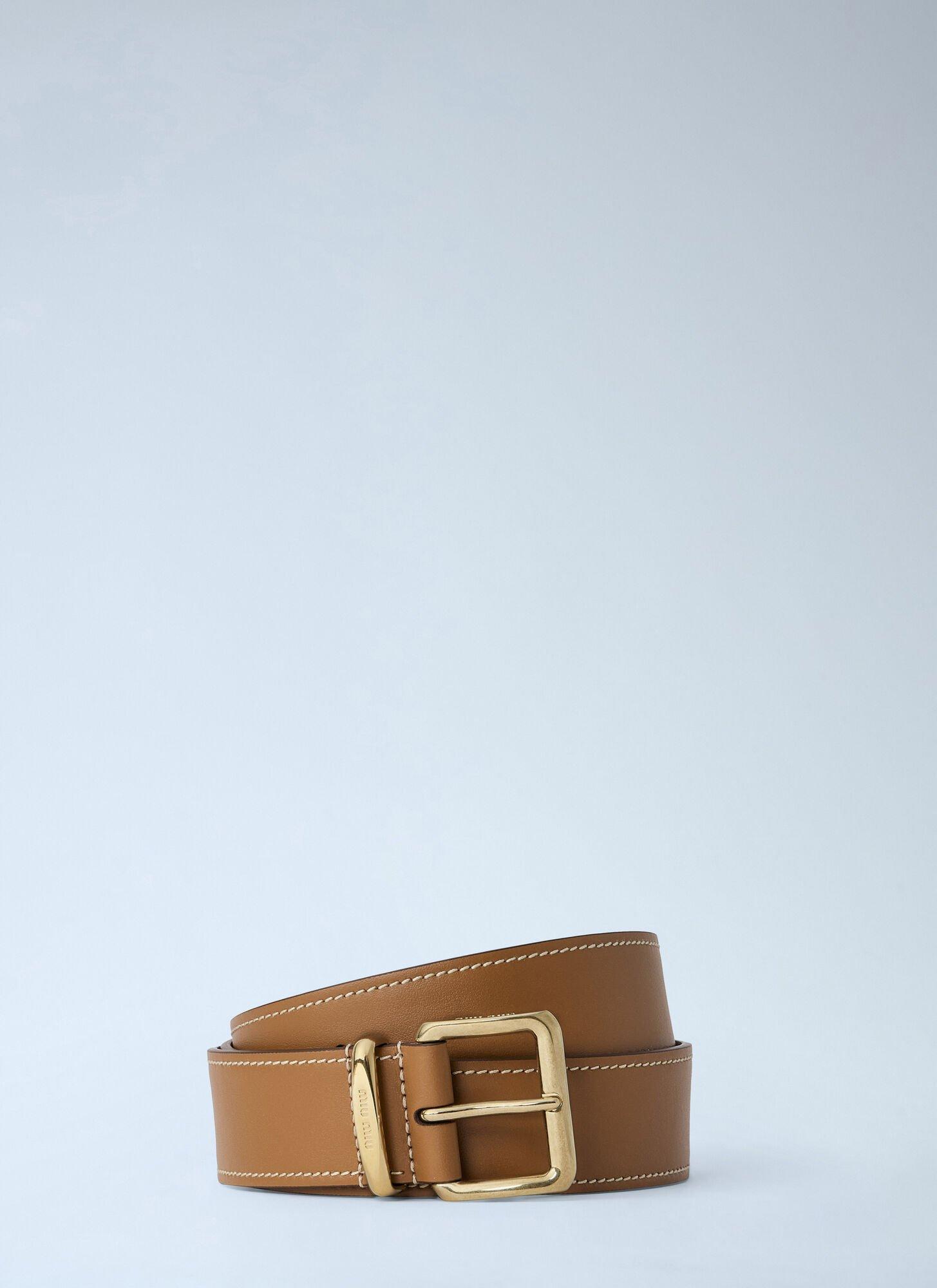 Miu Miu Snake Print Leather Belt - Brown & Tan 36 Oak Nappa Leather Belt | Miu Miu - United States main image 2
