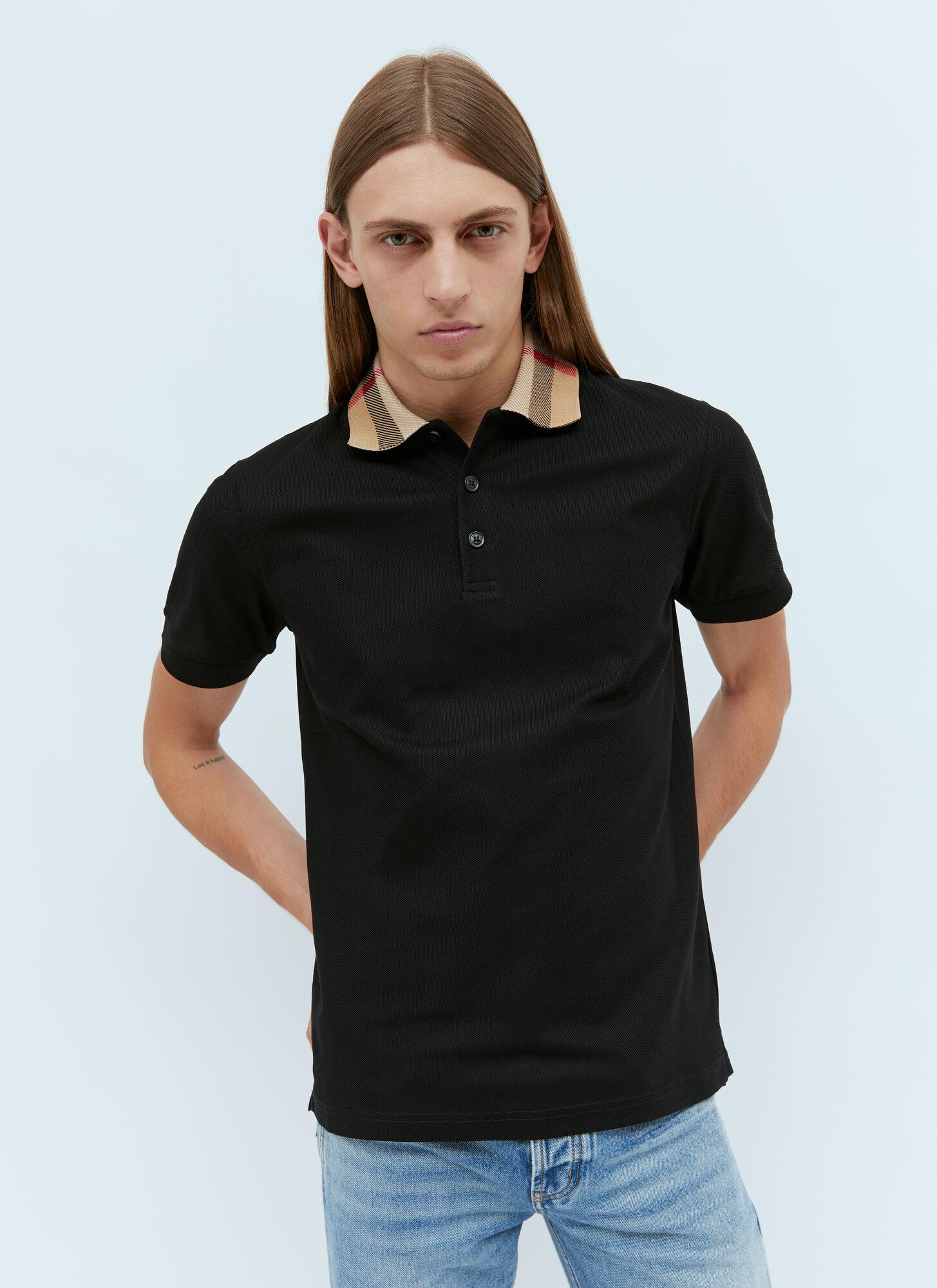 Burberry Check Collar Polo Shirt in Black for Men Lyst UK