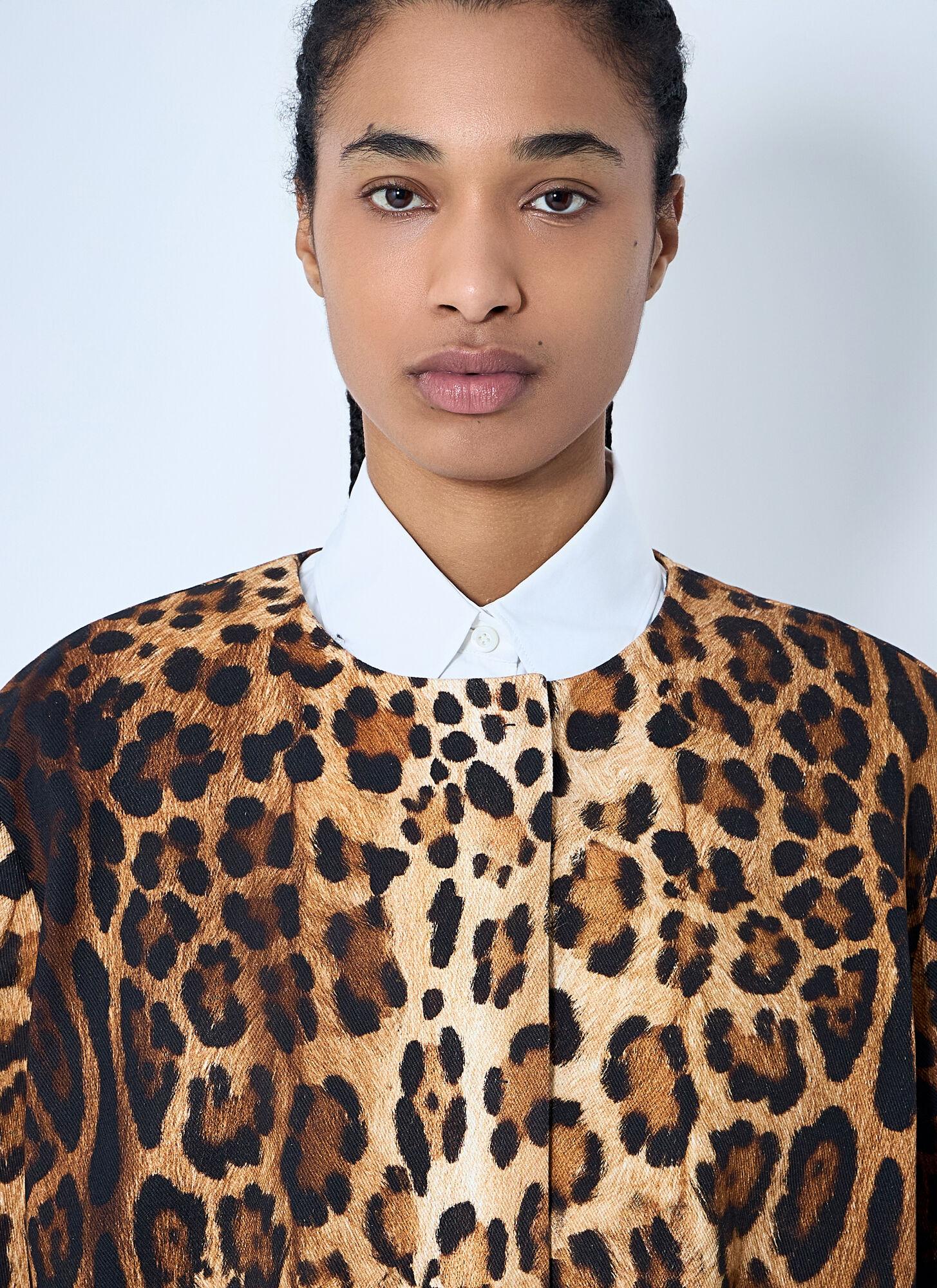 Prada Single-Breasted Leopard Print Drill Coat in White